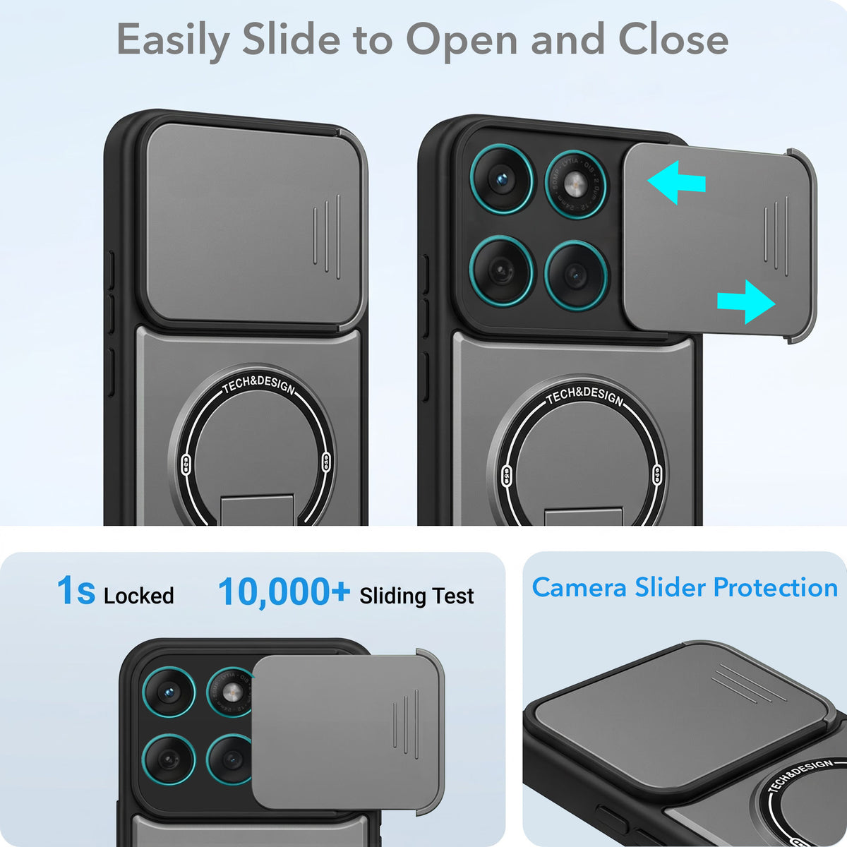 For Motorola Moto Edge 60 Fusion Back Case Cover Metallic (Hybrid Armor Kickstand | Sliding Shutter Camera Protection | MagSafe Compatible)