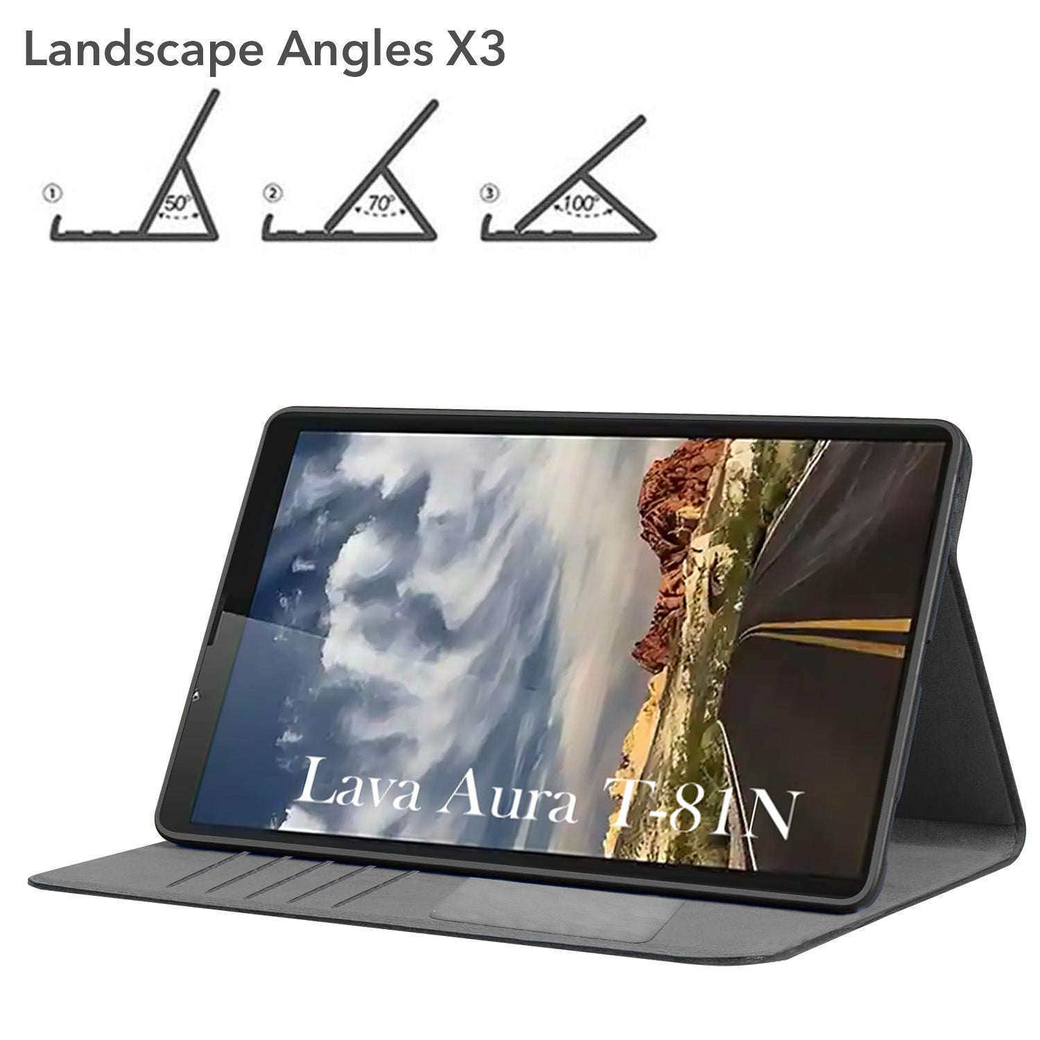 For Lava Aura T81N 8 Inch Flip Cover Folio Case (PU Matte Leather | Multi-Angle Smart Stand | Card Storage Slots | Silicone Back Pouch)
