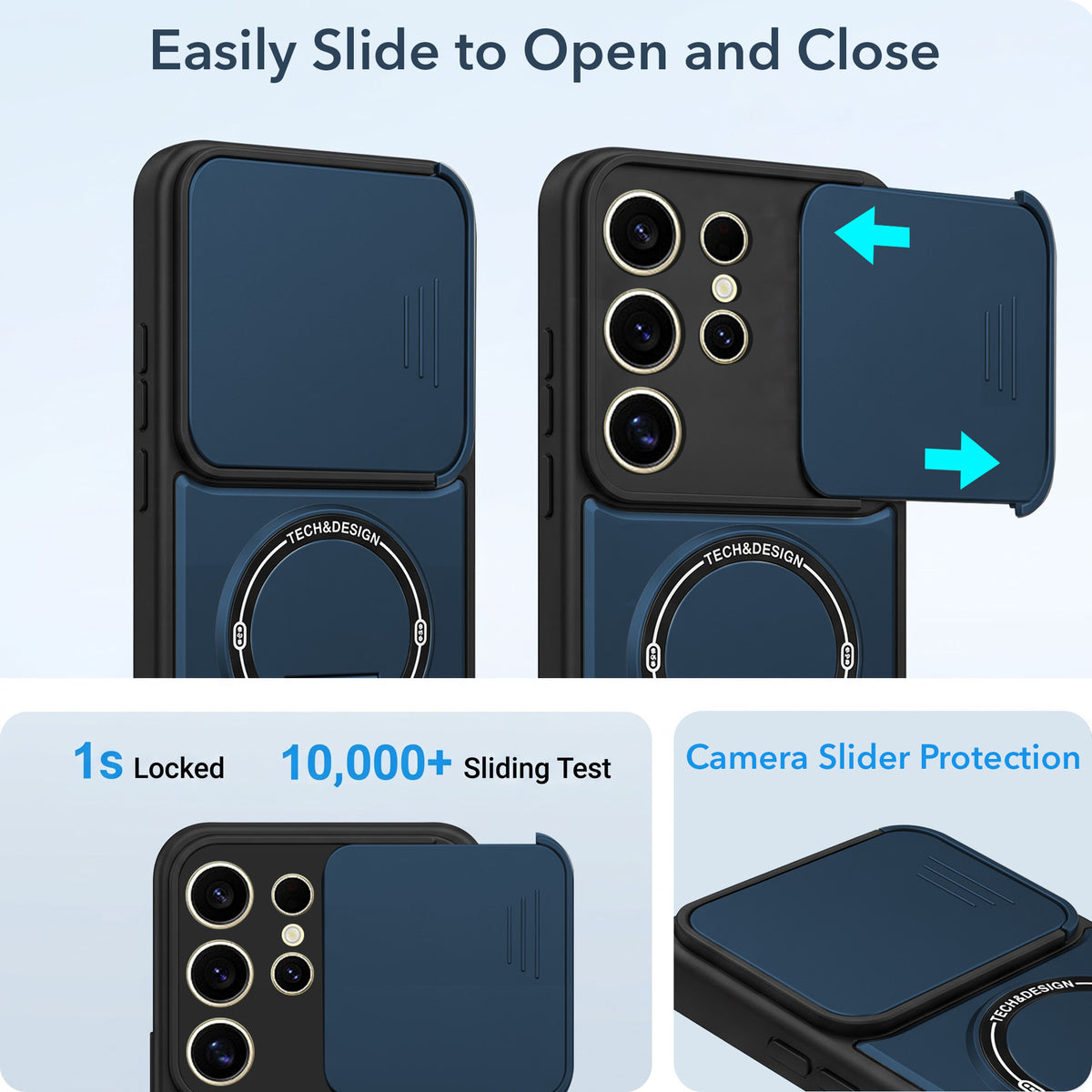 For Samsung Galaxy S24 Ultra Back Case Cover Metallic (Hybrid Armor Kickstand | Sliding Shutter Camera Protection | MagSafe Compatible)