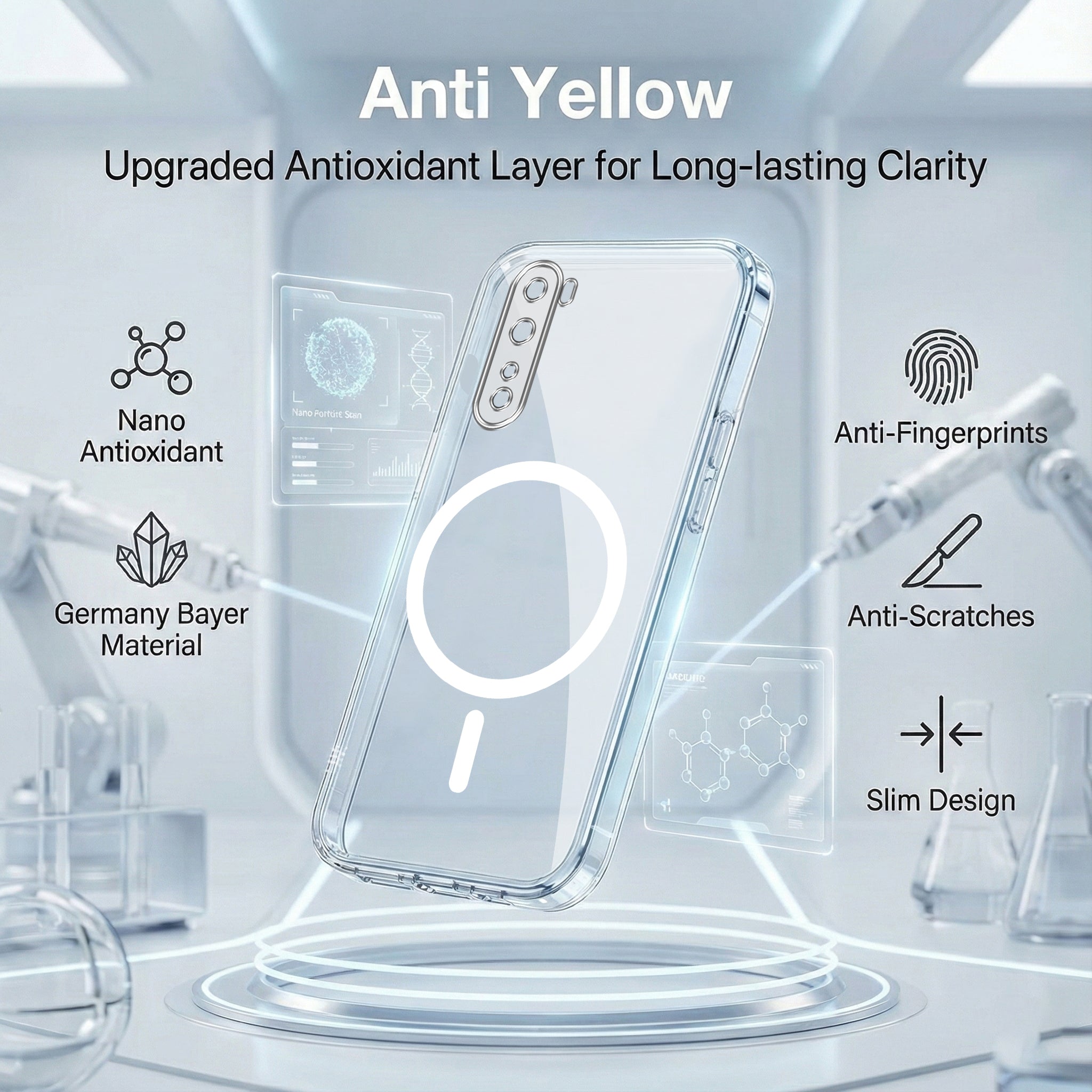 For Oneplus Nord 5G Back Cover Case Lifetime Anti-Yellow MagSafe Compatible Clear (Sleek Hard Crystal | Shockproof and Camera Protection)