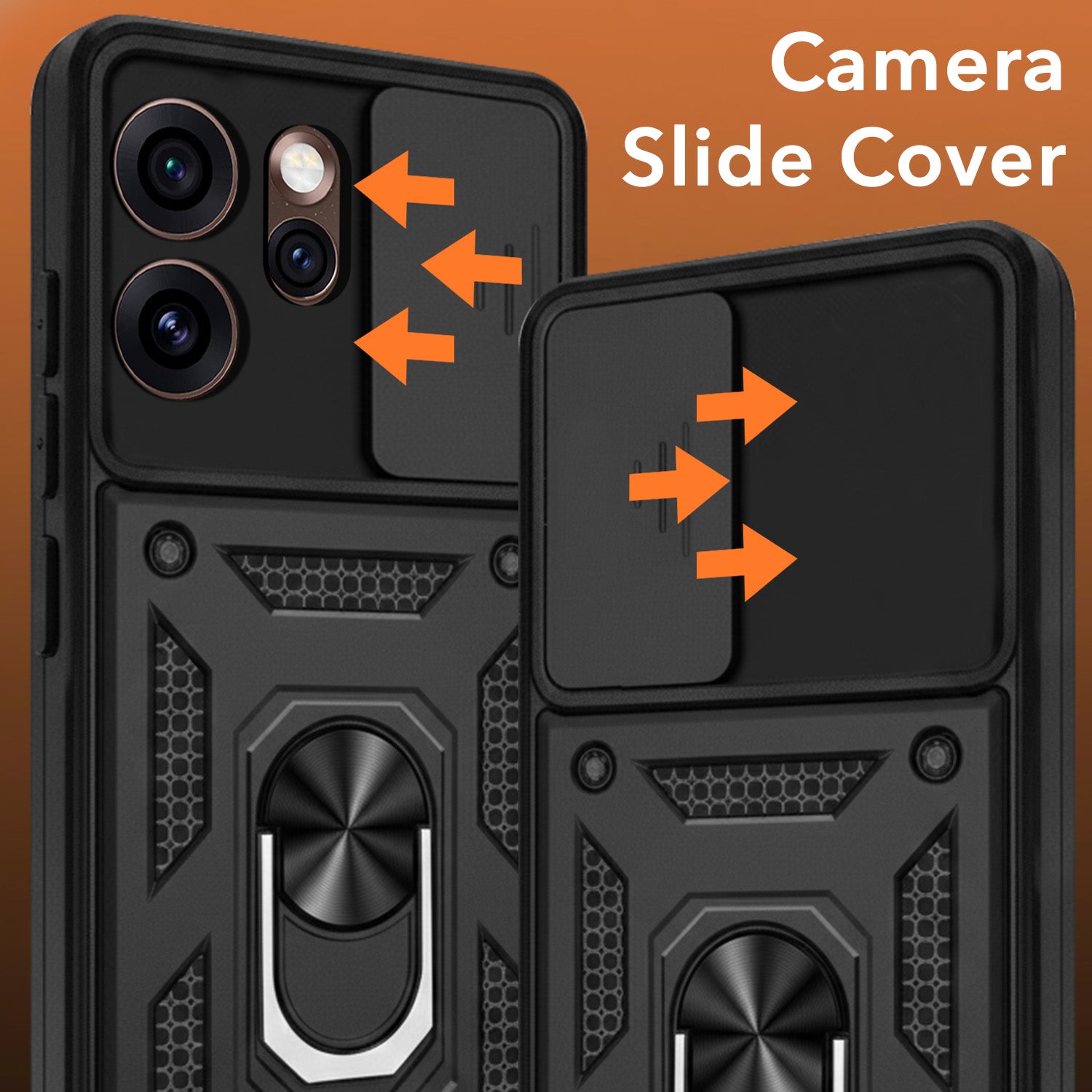 For Oppo Reno15 Pro 5G | Oppo Reno 15 Pro 5G Back Cover Case Hybrid Armor (Sliding Shutter Camera Protection | Polycarbonate |Ring Holder Kickstand)