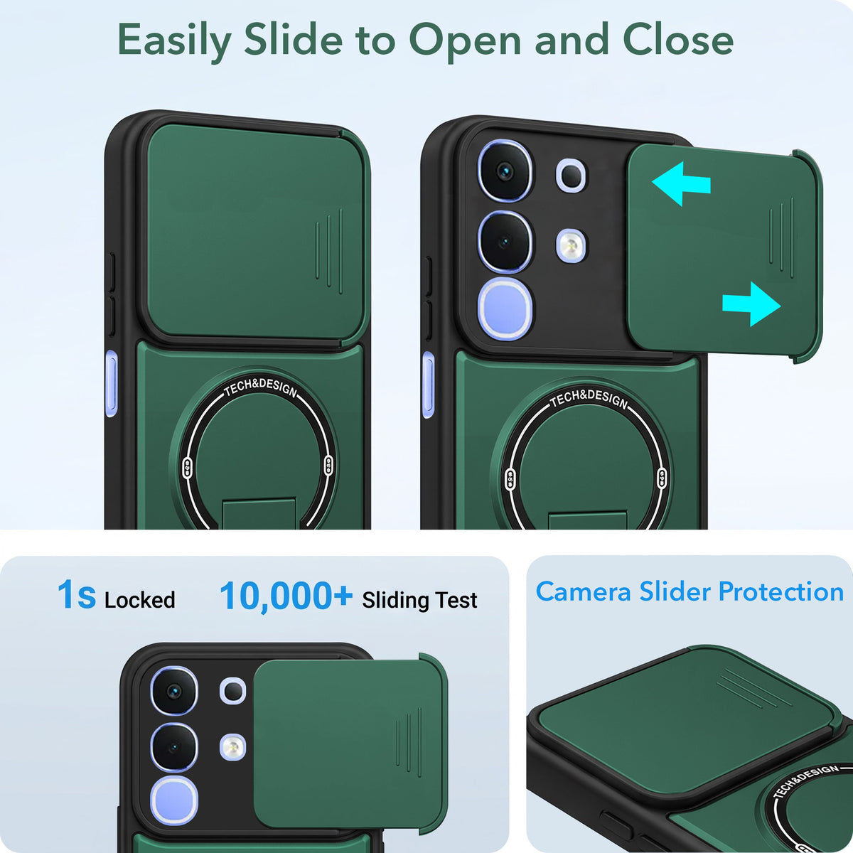 For Vivo iQOO Z10x Back Case Cover Metallic (Hybrid Armor Kickstand | Sliding Shutter Camera Protection | MagSafe Compatible)
