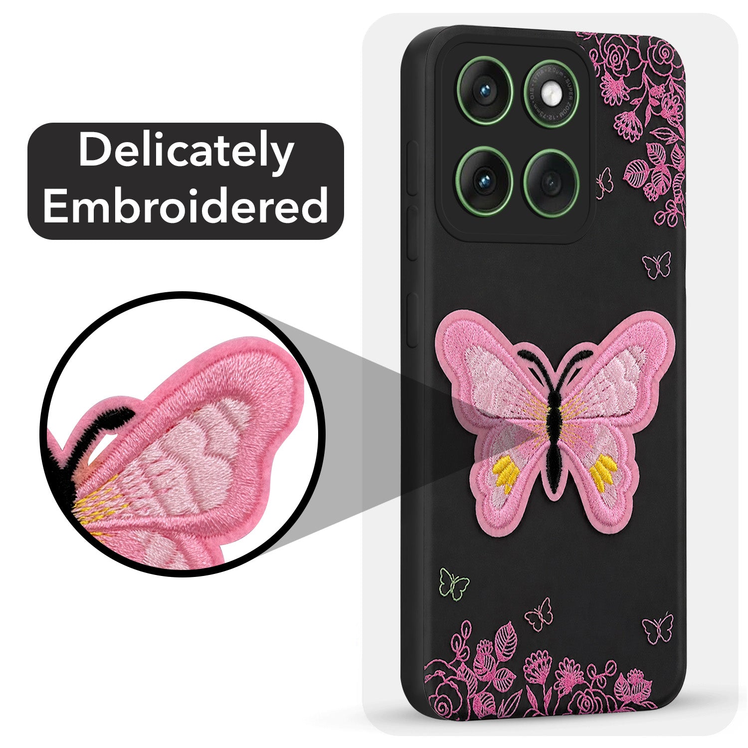 For Motorola Moto Edge 60 Back Cover Case (Soft Butterfly Embroidery | Women Teen Girls | Camera Protection| Matte Silicone)