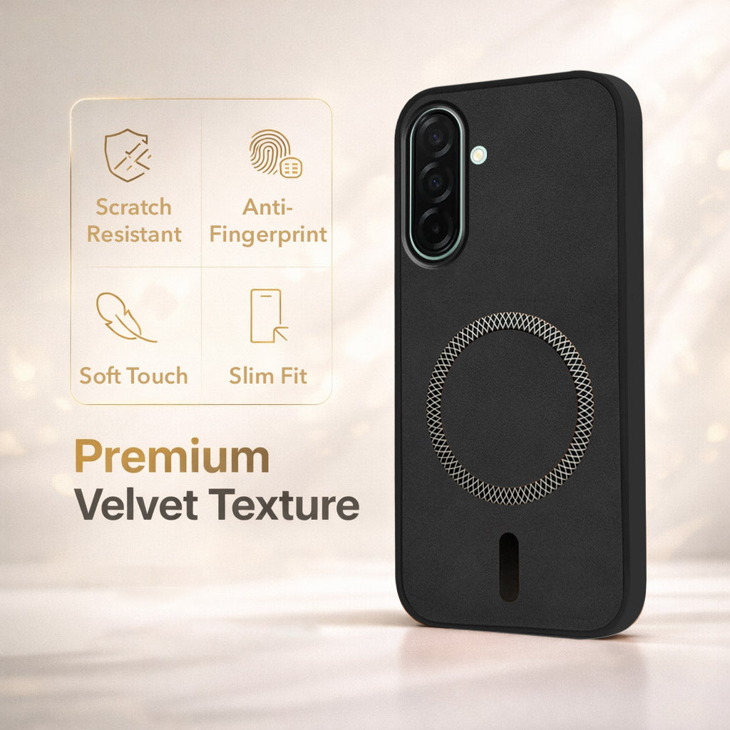 For Samsung Galaxy A26 5G Back Cover Case Leather Finish (MagSafe Compatible Wireless Charging | Soft Touch | Camera Bump Protection)