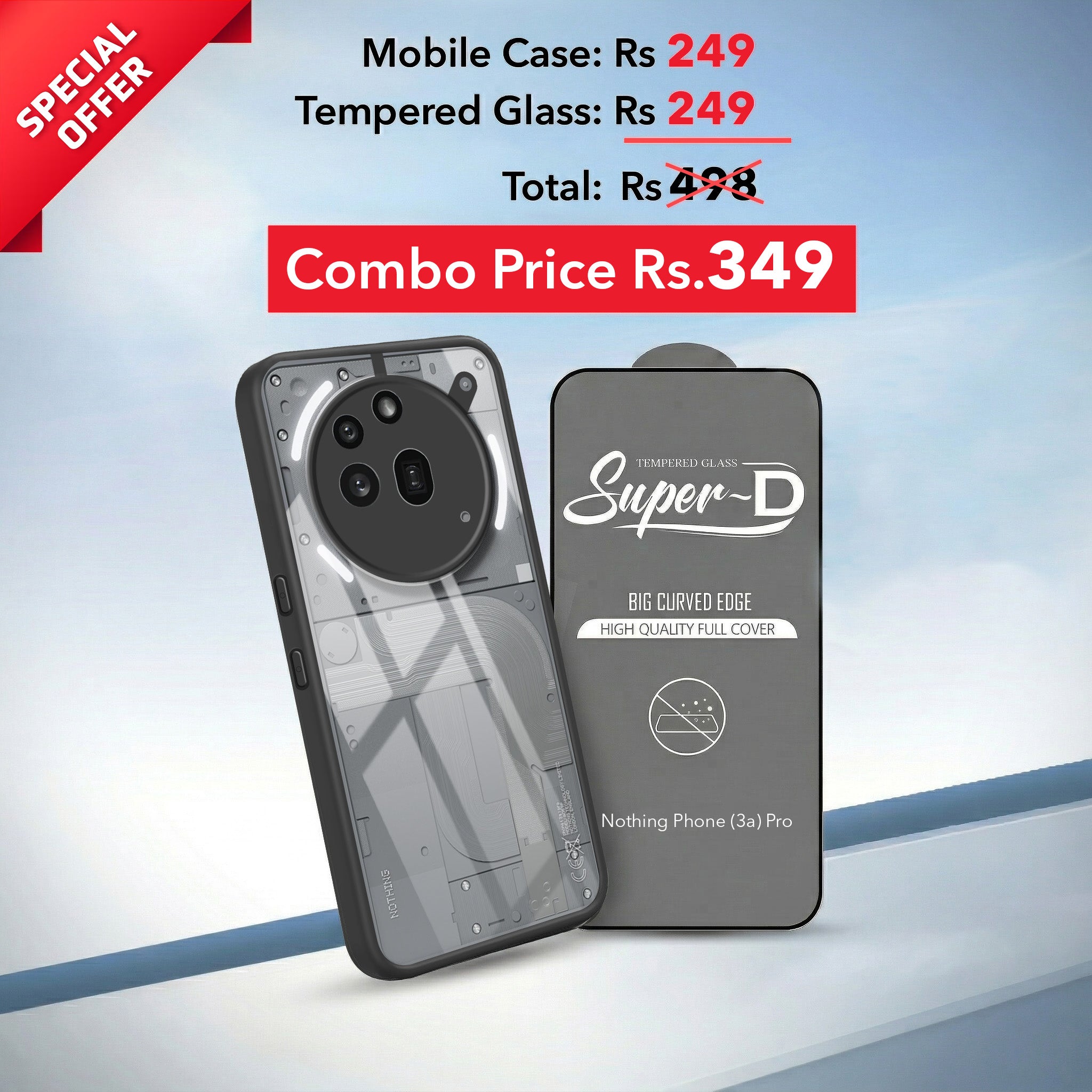 For Nothing Phone 3A Pro 5G Combo with Back Cover and 9H Tempered Glass (Lifetime Anti-Yellow | Crystal Clear Shockproof | Oleophobic Coating Screen Glass)