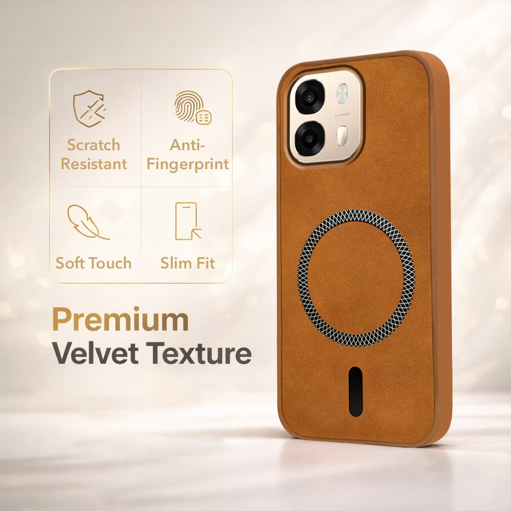 For Oppo A6 Pro Back Cover Case Leather Finish (MagSafe Compatible Wireless Charging | Soft Touch | Camera Bump Protection)