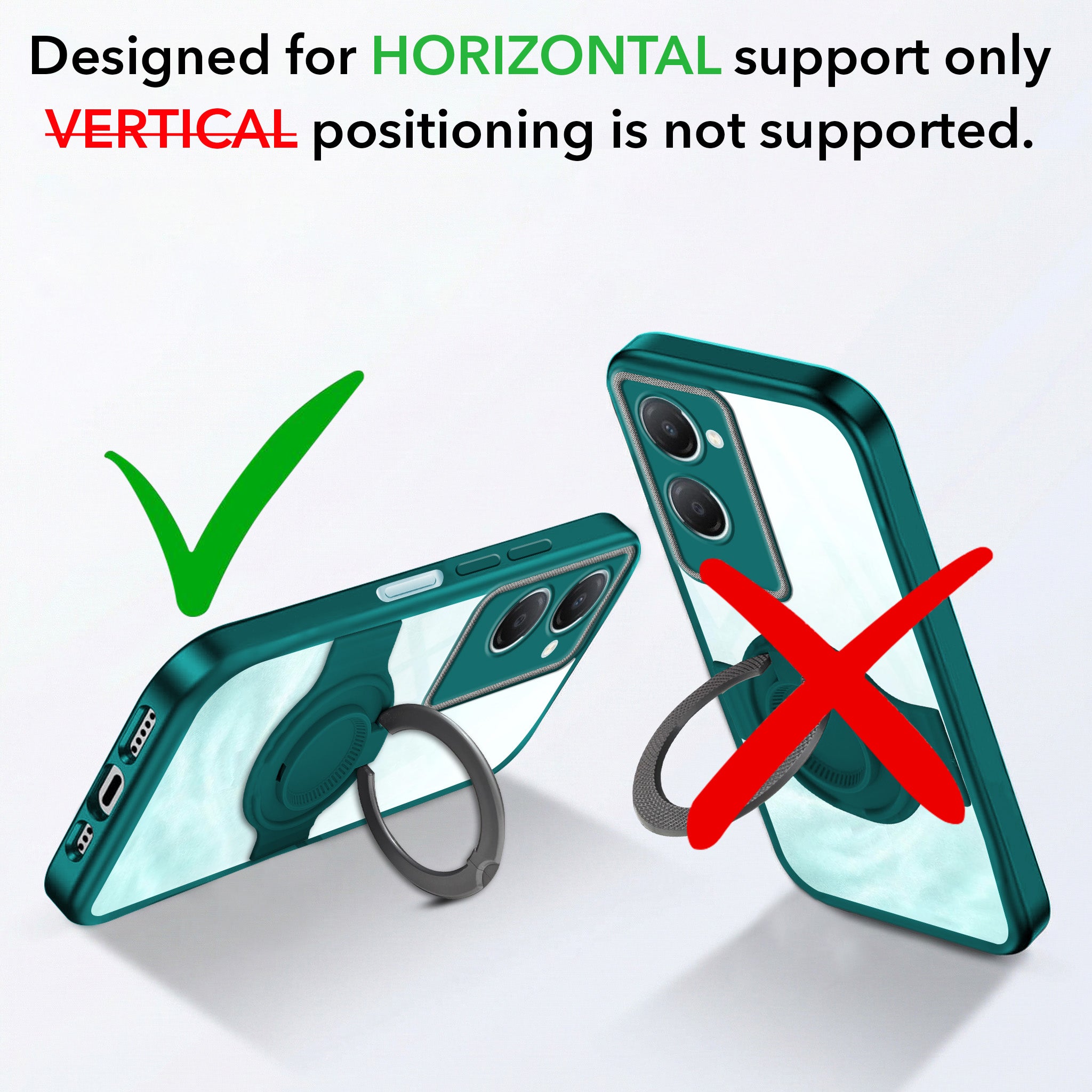 For Vivo iQOO Z9 Lite Back Cover Case with stand (Built-in Ring Holder Kickstand | Lifetime Anti Yellow | Camera Protection)
