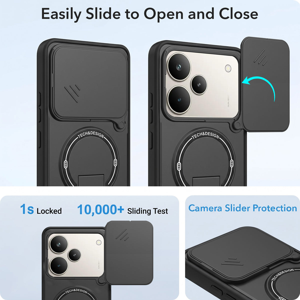 For Realme P4 Pro Back Case Cover Metallic (Hybrid Armor Kickstand | Sliding Shutter Camera Protection | MagSafe Compatible)
