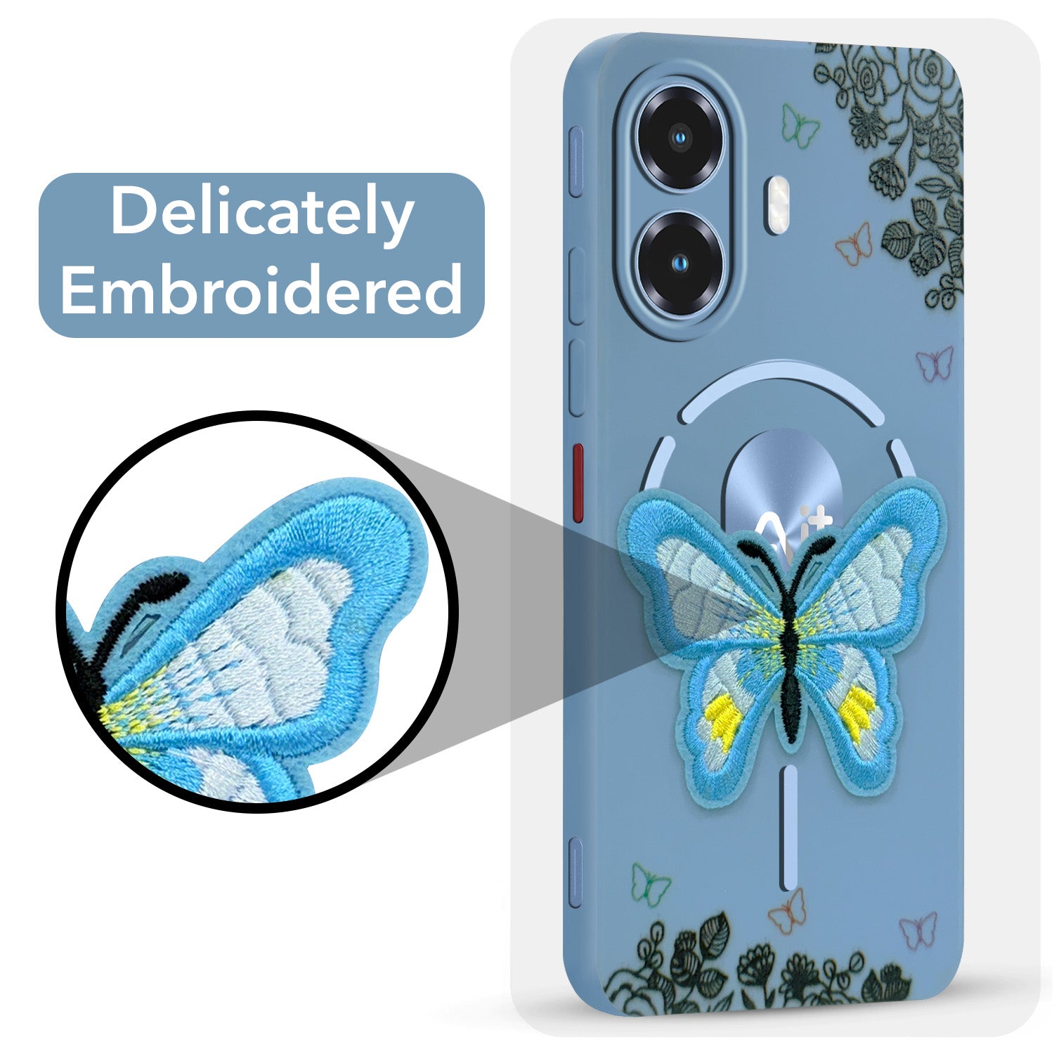 For Ai+ Nova 2 Ultra 5G Back Cover Case (Soft Butterfly Embroidery | Women Teen Girls | Camera Protection| Matte Silicone)