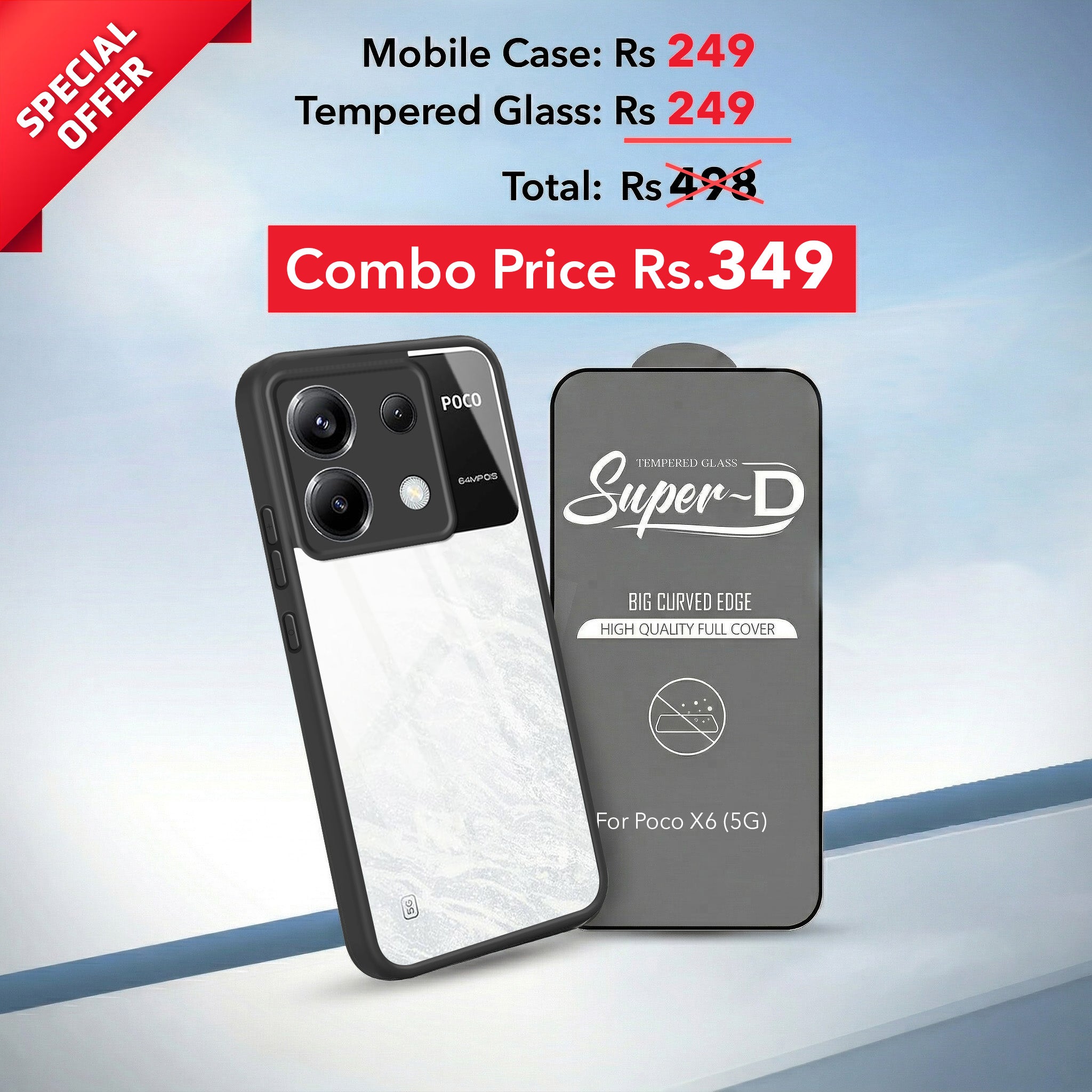 For Poco X6 5G Combo with Back Cover and 9H Tempered Glass (Lifetime Anti-Yellow | Crystal Clear Shockproof | Oleophobic Coating Screen Glass)
