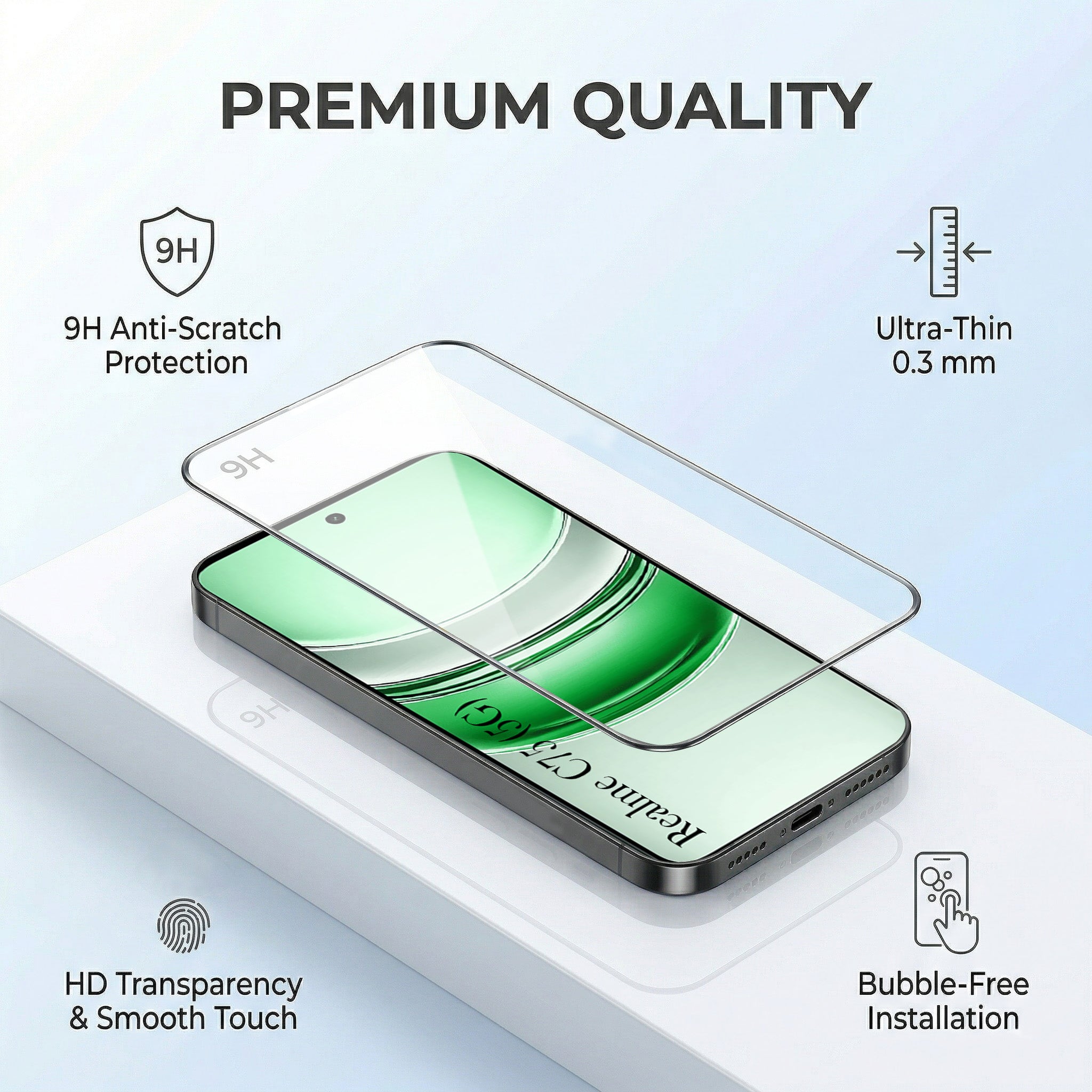 For Realme C75 5G Combo with Back Cover and 9H Tempered Glass (Liquid Silicone | Camera Protection | Oleophobic Coating Screen Glass)