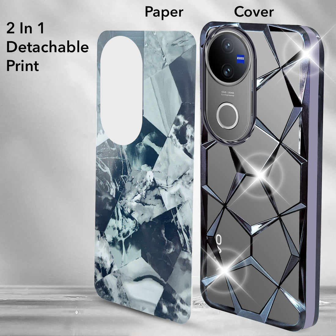 For Vivo V50 | Vivo V50e For  Back Cover Case (Dual Design Glitter Sparkle and Detachable Diamond Print Case | Soft and Flexible)