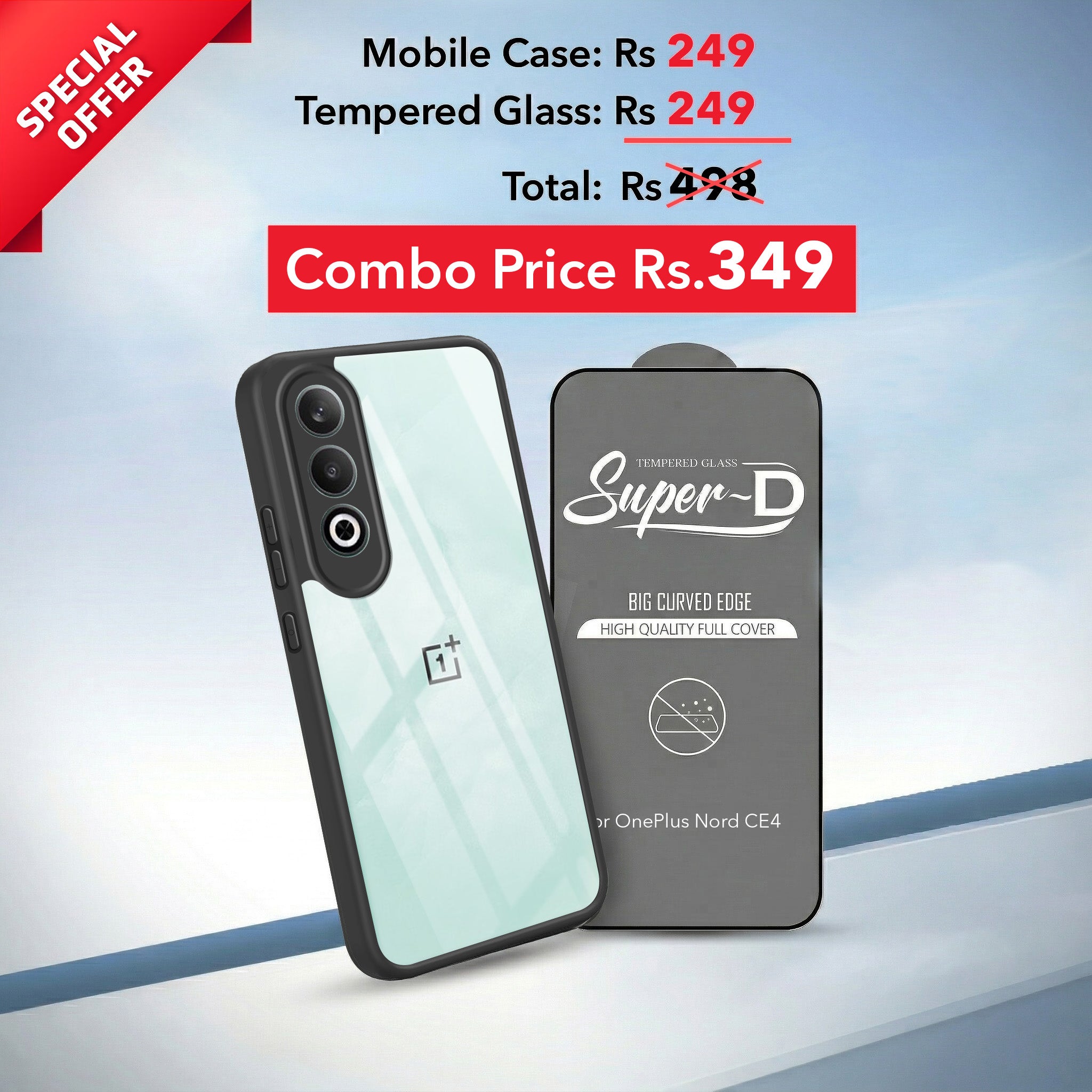For Oneplus Nord CE 4 Combo with Back Cover and 9H Tempered Glass (Lifetime Anti-Yellow | Crystal Clear Shockproof | Oleophobic Coating Screen Glass)