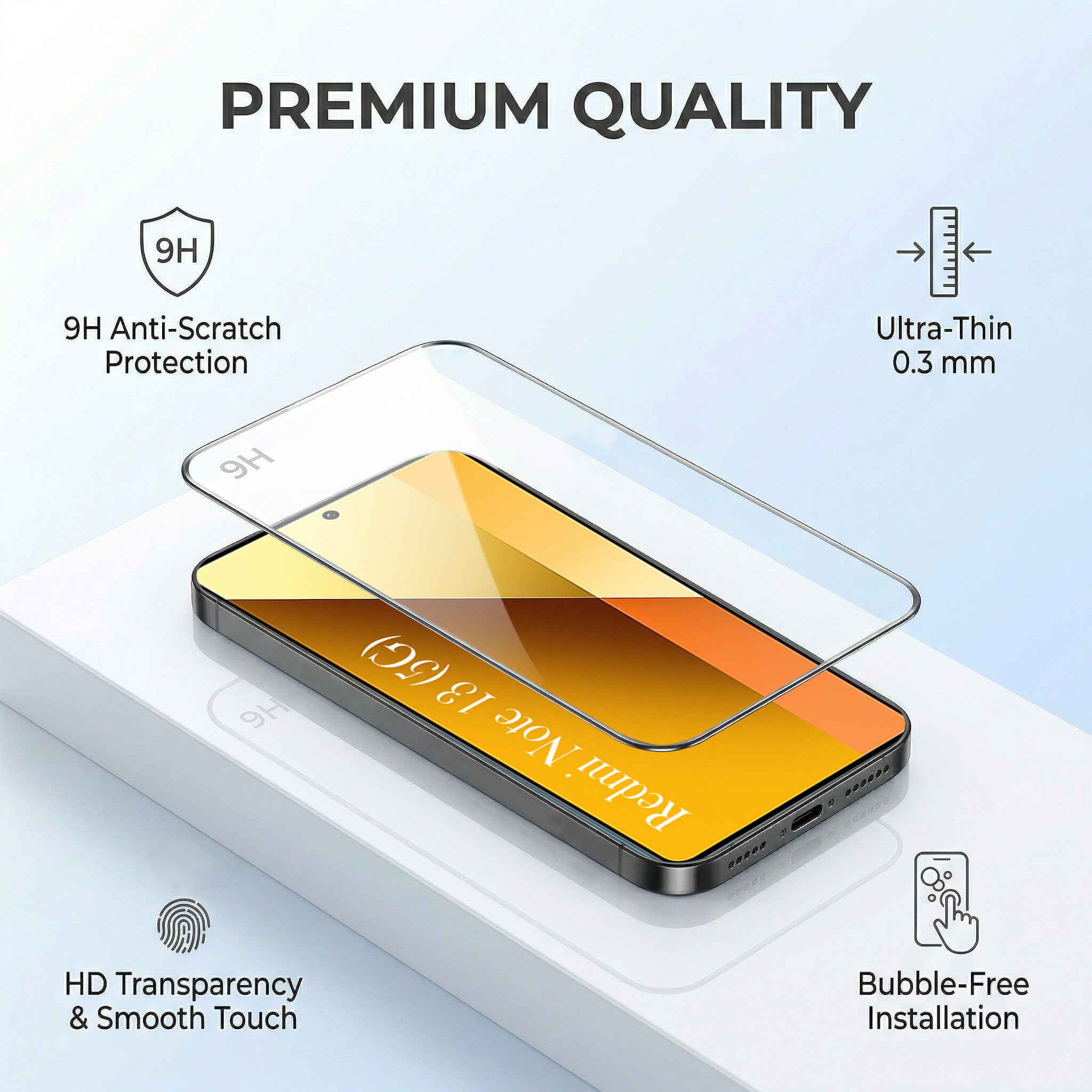 For Xiaomi Redmi Note 13 5G Combo with Back Cover and 9H Tempered Glass (Lifetime Anti-Yellow | Sleek Hard Crystal | Oleophobic Coating Screen Glass)