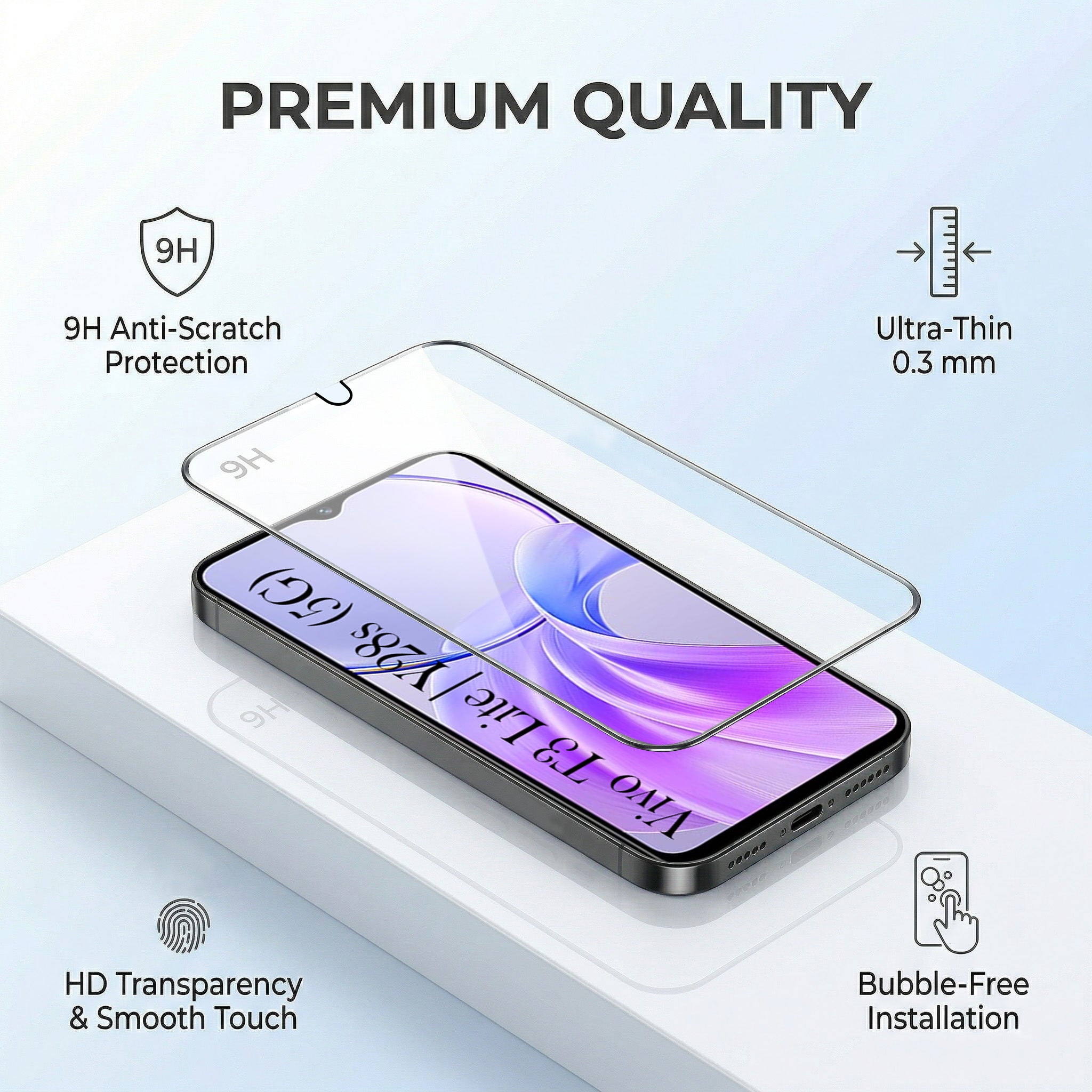 For Vivo Y28s 5G | Vivo T3 Lite 5G Combo with Back Cover and 9H Tempered Glass ( Lifetime Anti-Yellow | Sleek Hard Crystal | Oleophobic Coating Screen Glass)
