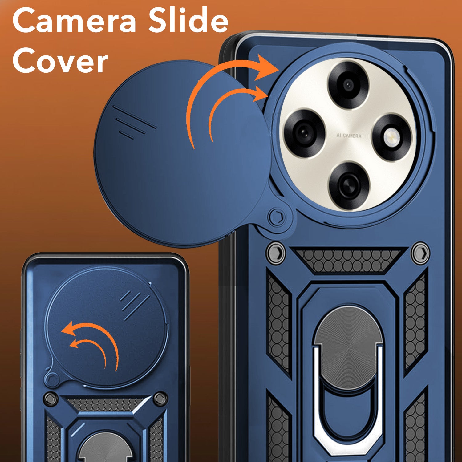 For Oppo F31 Pro Hybrid Armor Back Cover Case (Sliding Shutter Camera Protection | Polycarbonate |Ring Holder Kickstand)
