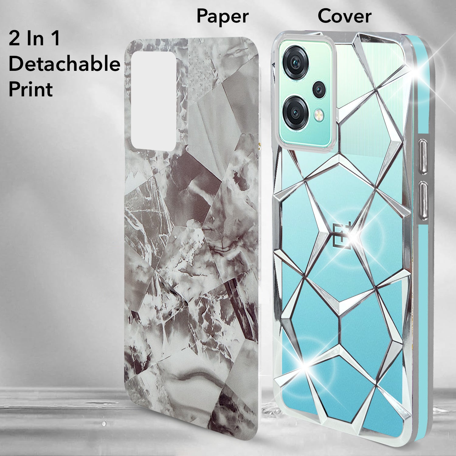 For OnePlus Nord CE 2 Lite Back Cover Case ( Dual Design Glitter Sparkle and Detachable Diamond Print Case | Soft and Flexible)