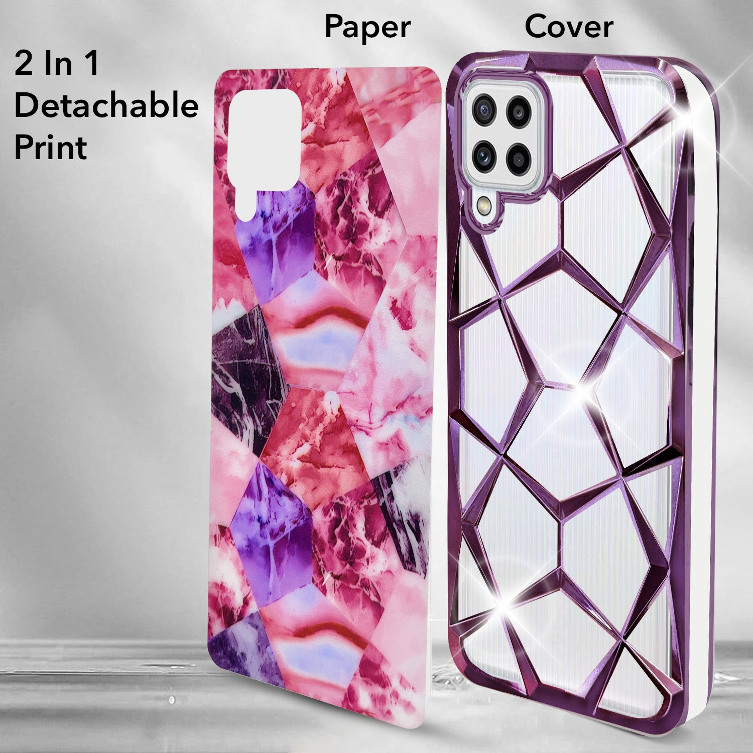 For Samsung Galaxy M32 4G Back Cover Case (Dual Design Glitter Sparkle and Detachable Diamond Print Case | Soft and Flexible)