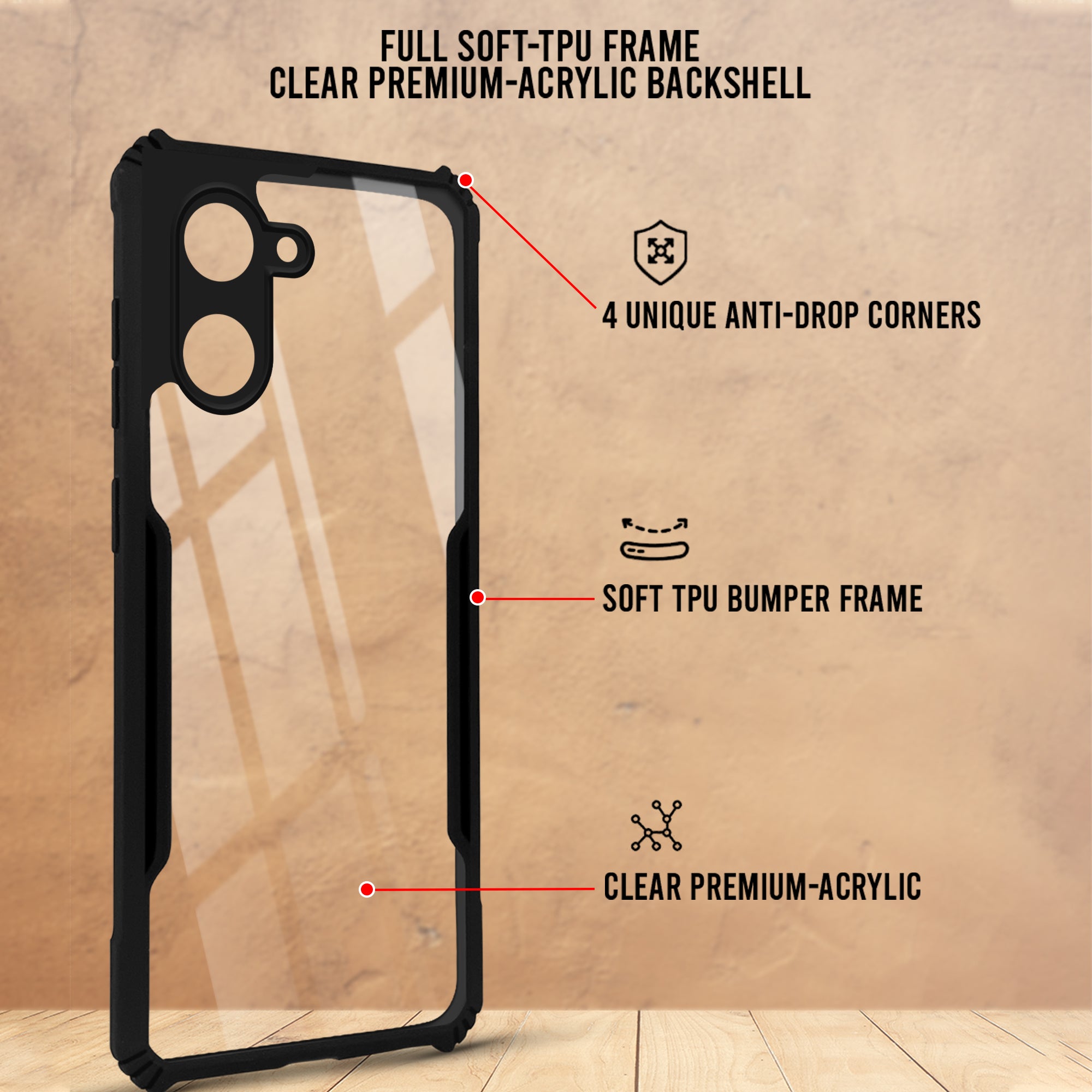 For Oneplus Nord CE 5 Back Cover Case (Shockproof with Polycarbonate Clear Panel | Professional Black)