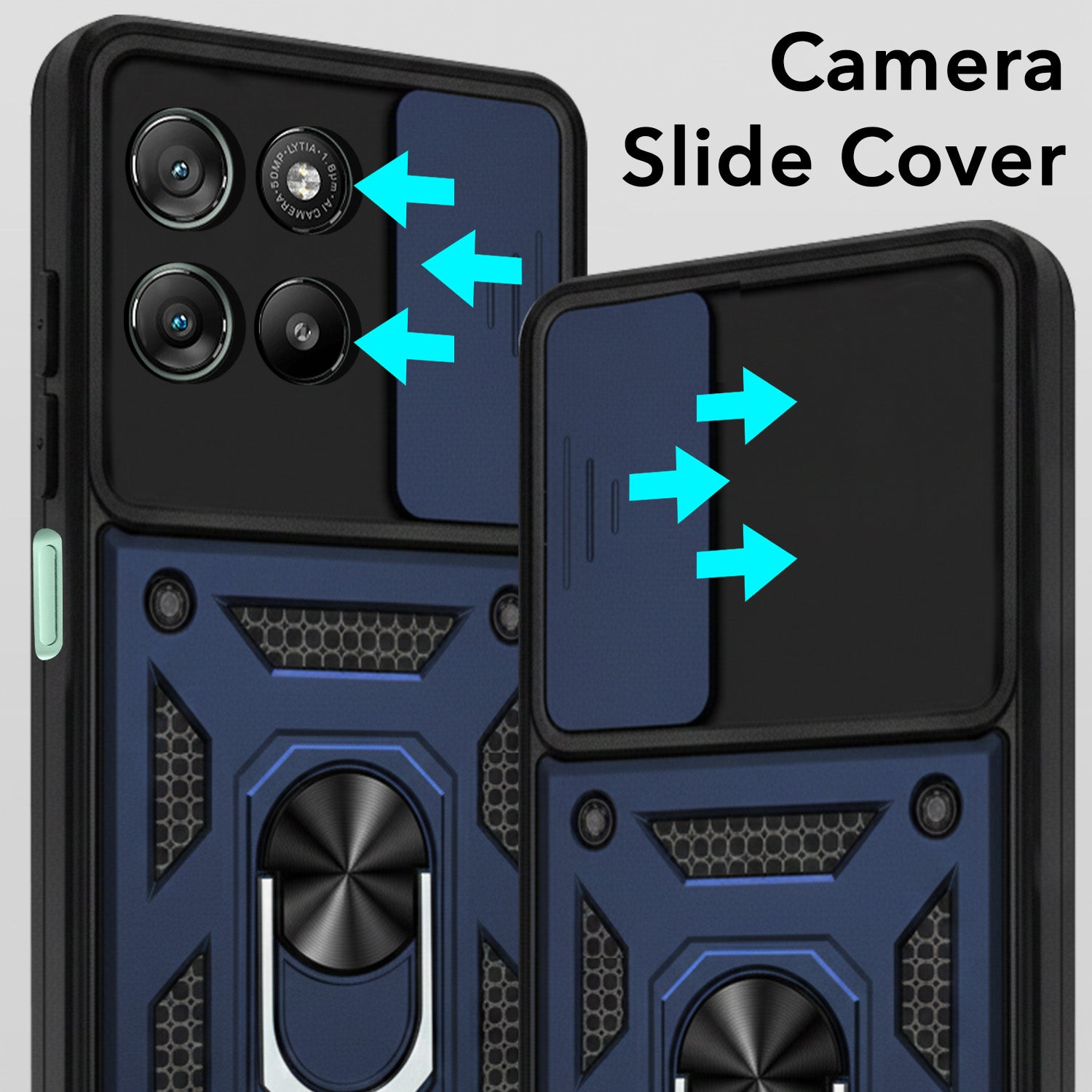 For Motorola Moto G67 Power | G57 Power Back Cover Case Hybrid Armor (Sliding Shutter Camera Protection | Polycarbonate |Ring Holder Kickstand)