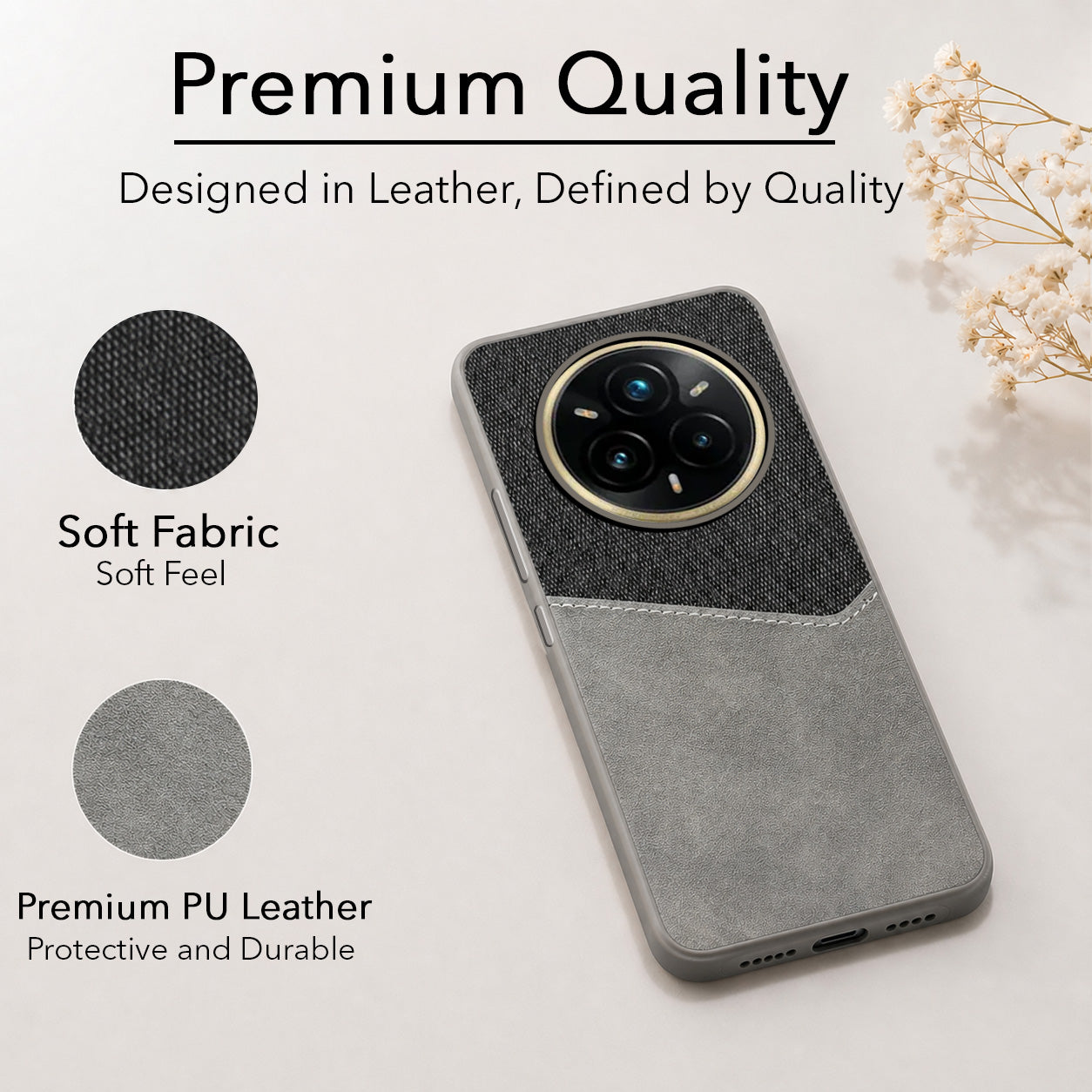 For Realme 14 Pro Plus Back Cover Case (Dual PU Leather Stitch | Professional Minimalist | Soft and Flexible)