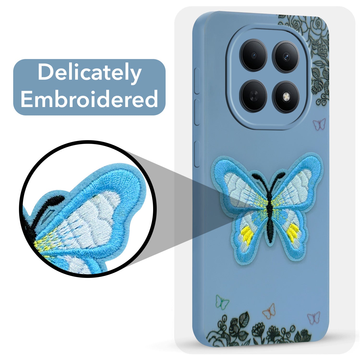For Poco M8 5G Back Cover Case (Soft Butterfly Embroidery | Women Teen Girls | Camera Protection| Matte Silicone)
