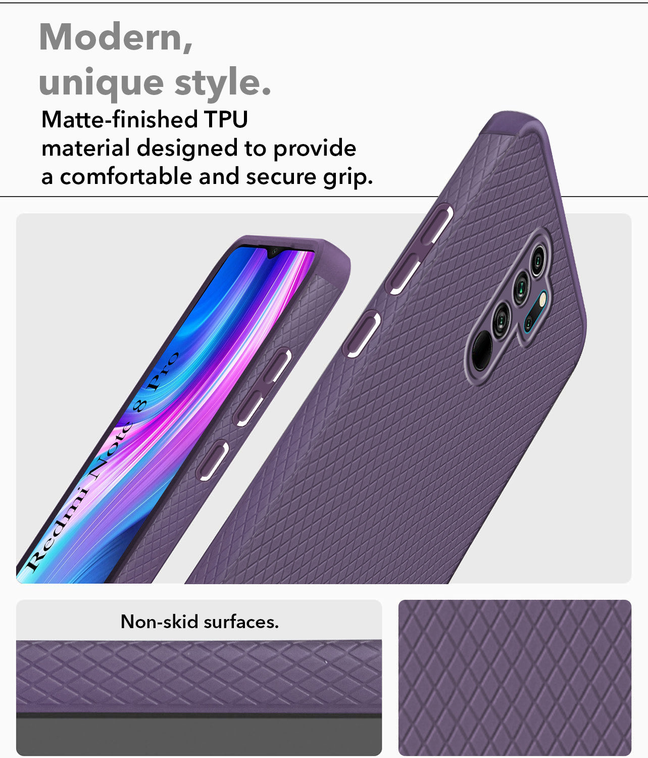 For Xiaomi Mi Redmi Note 8 Pro Back Cover Case (Liquid Silicone | Side Grip | Camera Protection)