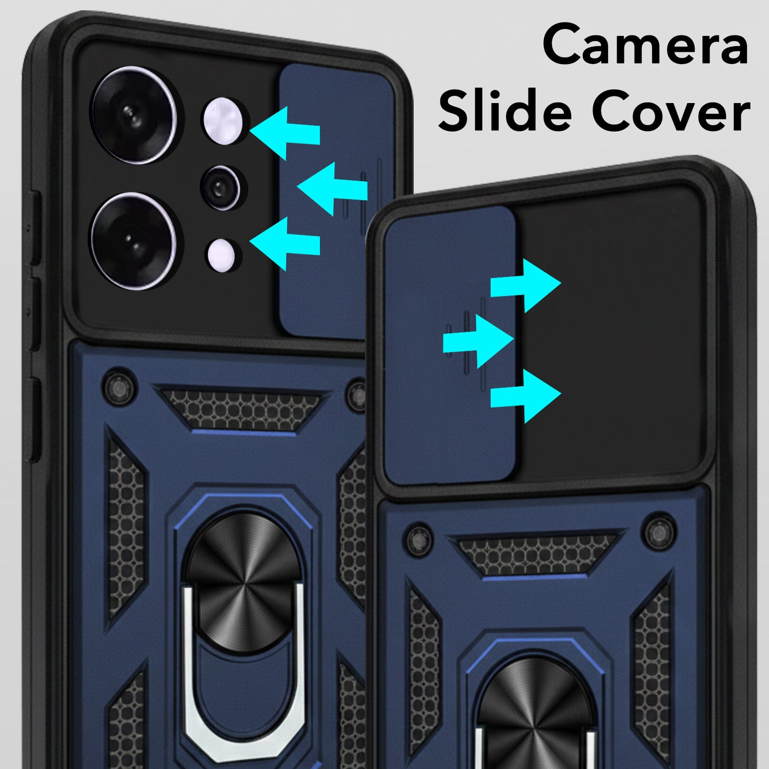 For Oppo Reno14 Pro 5G | Oppo Reno 14 Pro 5G Back Cover Case (Sliding Shutter Camera Protection | Polycarbonate |Ring Holder Kickstand)