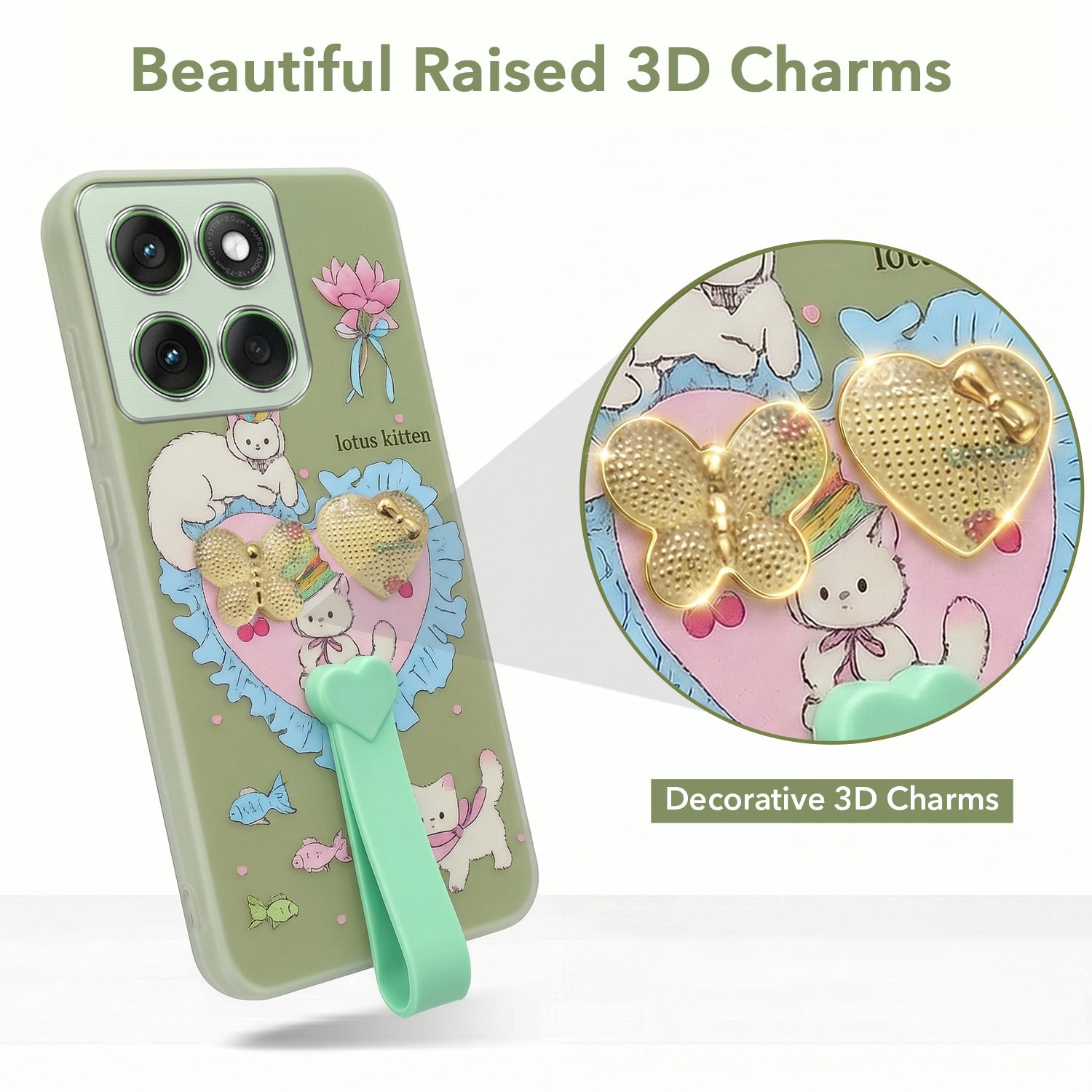 For Motorola Moto Edge 60 Back Cover Case (3D Cute Heart Strap Holder | Camera Protection | Designer Girls Print)