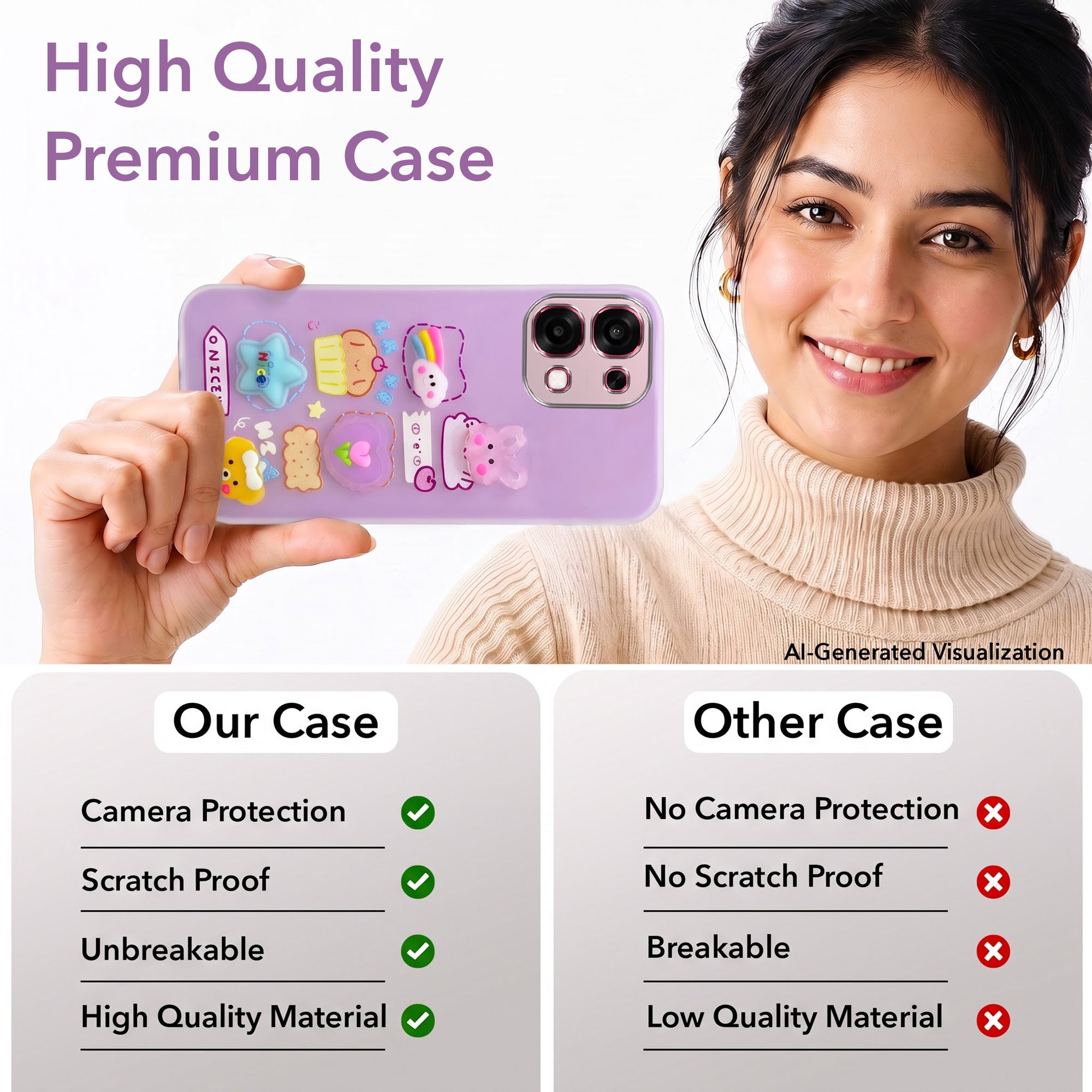 For Oppo F31 5G | Oppo F33 5G Back Cover Case (3D Cute Cartoons | Hard Back Side Soft | Matte Premium Finish | HD Printing)