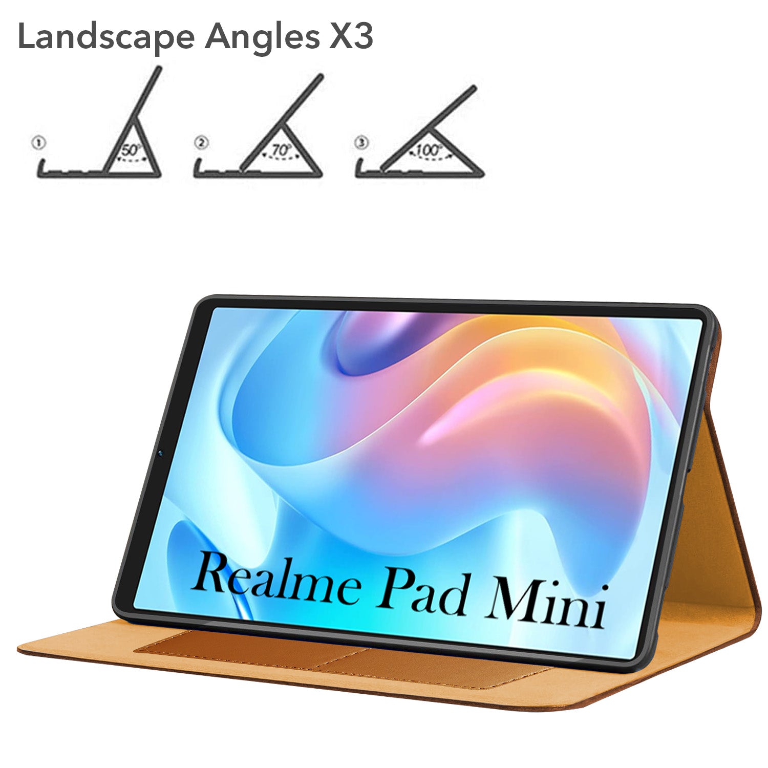 For Realme Pad Mini 8.7 Inch RMP2105/2106 Flip Cover Folio Cover (PU Matte Leather | Multi-Angle Smart Stand | Card Storage Slots | Silicone Back Pouch)