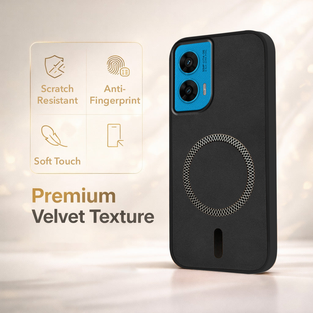 For Motorola Moto G96 Back Cover Case Leather Finish (MagSafe Compatible Wireless Charging | Soft Touch | Camera Bump Protection)
