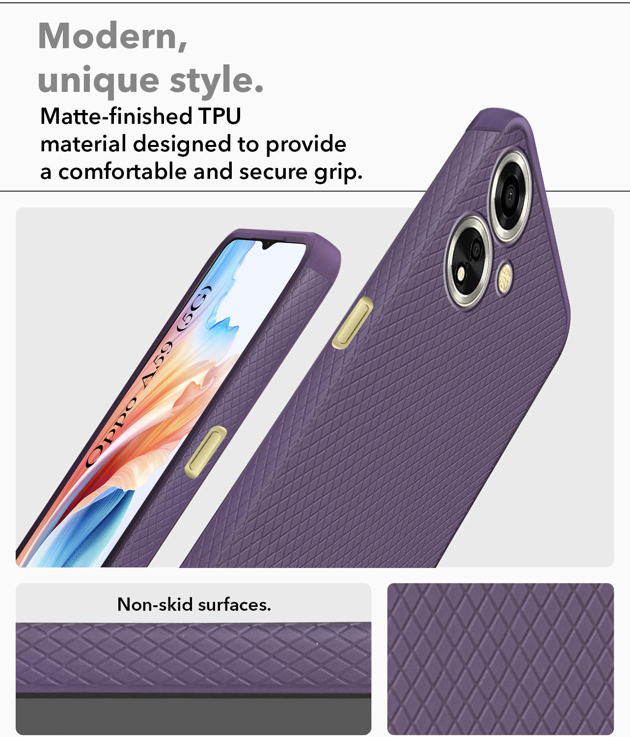 For Oppo A59 5G Back Cover Case Liquid Silicone (Camera Protection | Side Grip Texture | Soft and Flexible)
