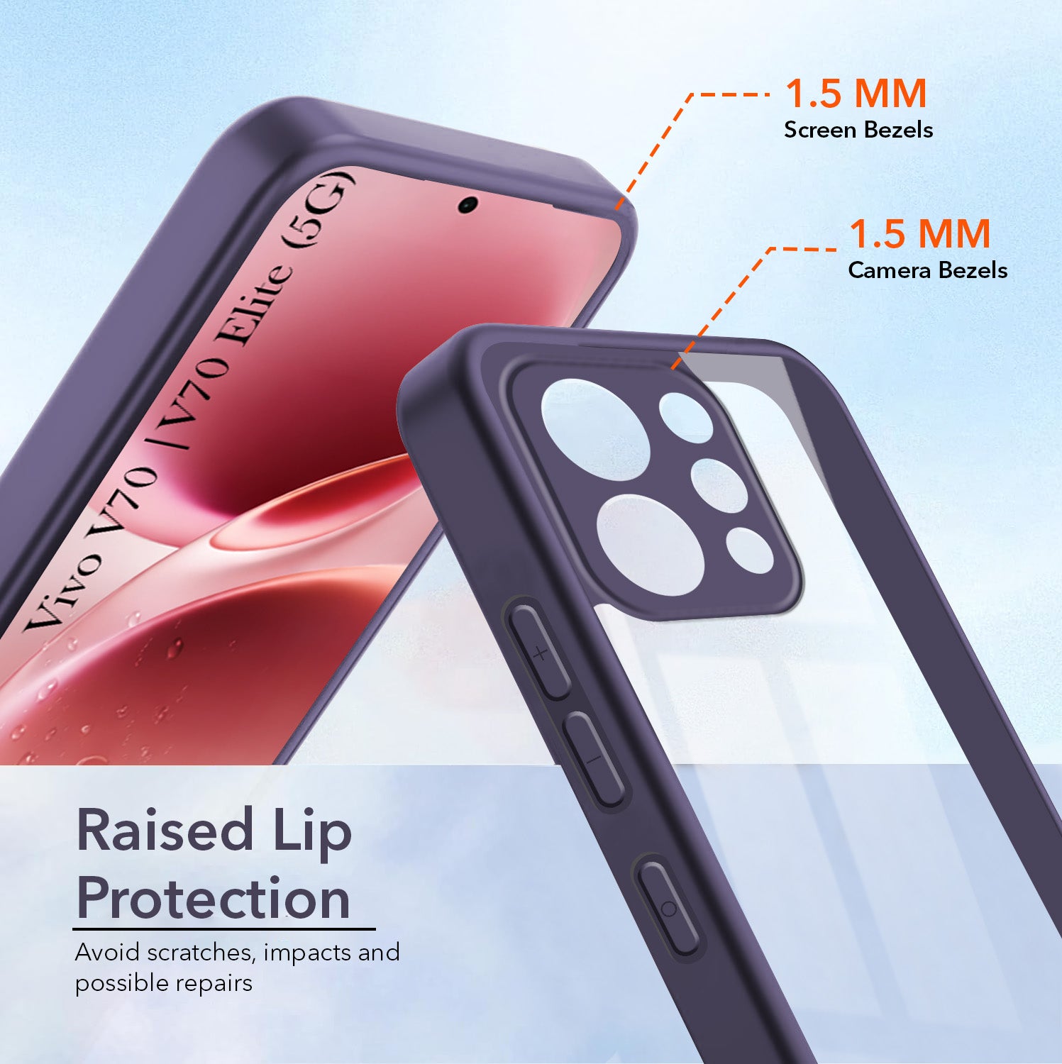 For Vivo V70 | Vivo V70 Elite (5G) Back Cover Case Ultra-Hybrid (Lifetime Anti Yellow | Anti Scratch | Crystal Clear Shockproof)