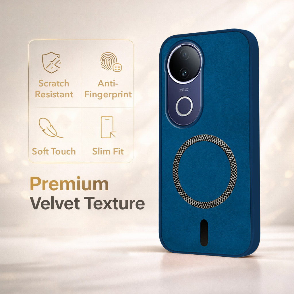 For Vivo T4R Back Cover Case Leather Finish (MagSafe Compatible Wireless Charging | Soft Touch | Camera Bump Protection)