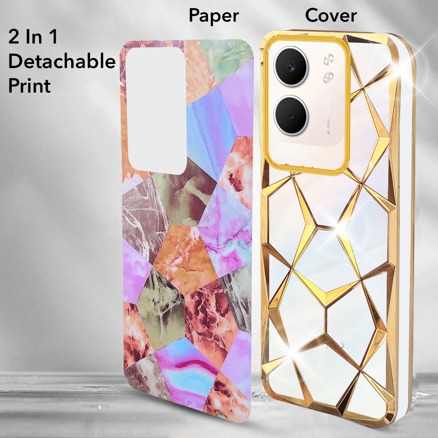 For Oppo A5X 3D Silicone Back Cover Case Compatible (Dual Design Glitter Sparkle and Detachable Diamond Print Case | Soft and Flexible)