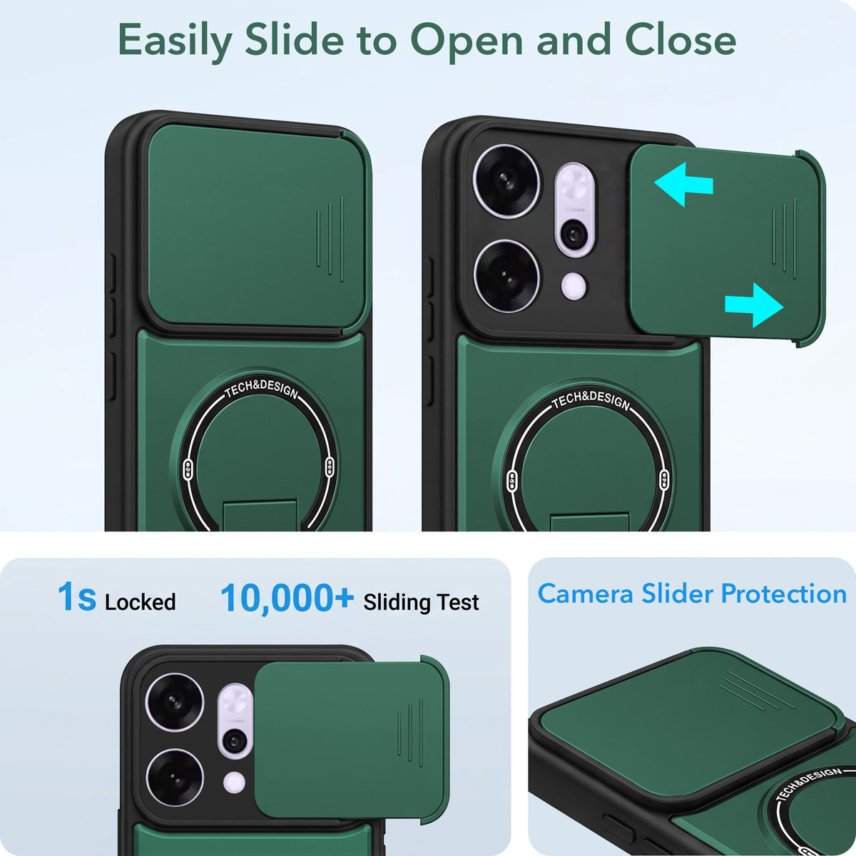 For Oppo Reno14 Pro 5G | Oppo Reno 14 Pro 5G Back Case Cover Metallic (Hybrid Armor Kickstand | Sliding Shutter Camera Protection | MagSafe Compatible)