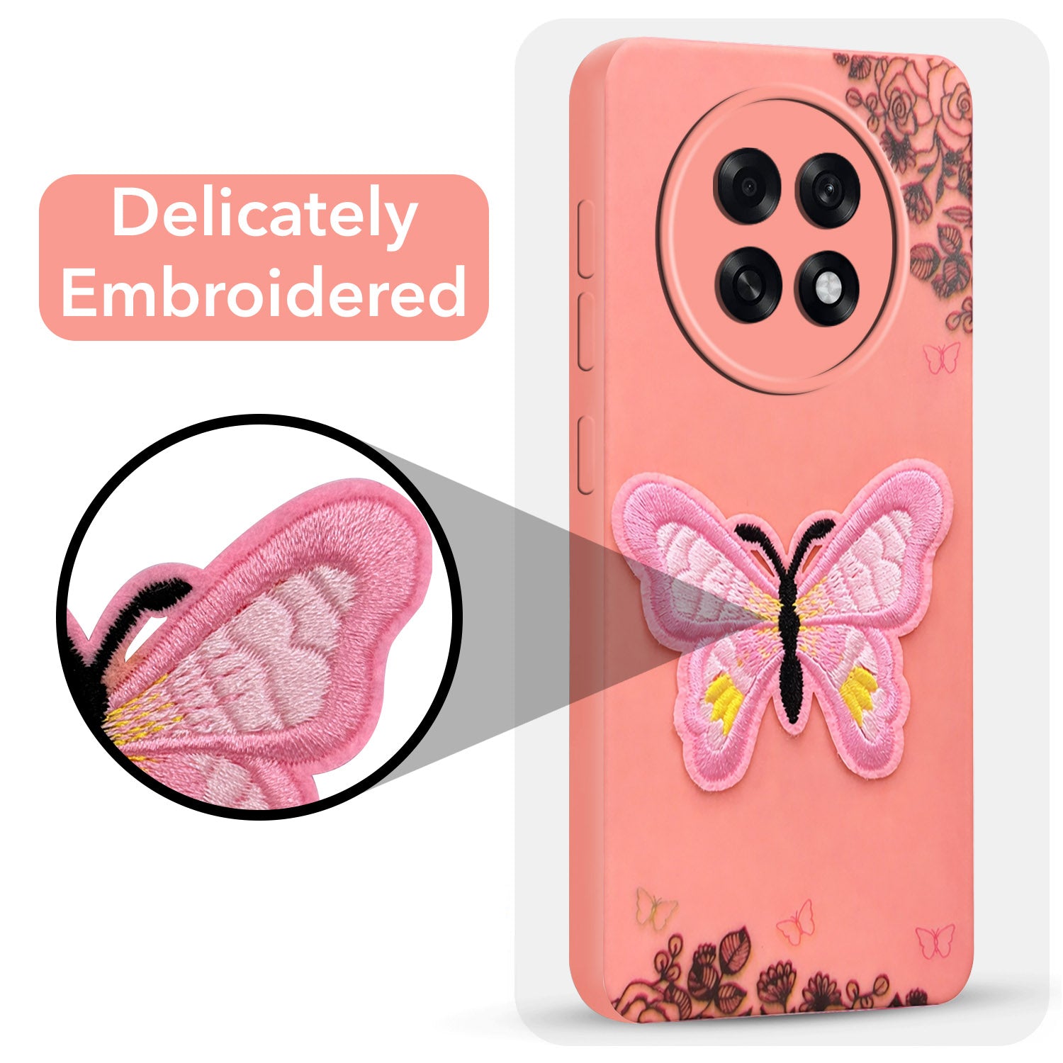 For Oppo F31 Pro Plus Back Cover Case (Soft Butterfly Embroidery | Women Teen Girls | Camera Protection| Matte Silicone)