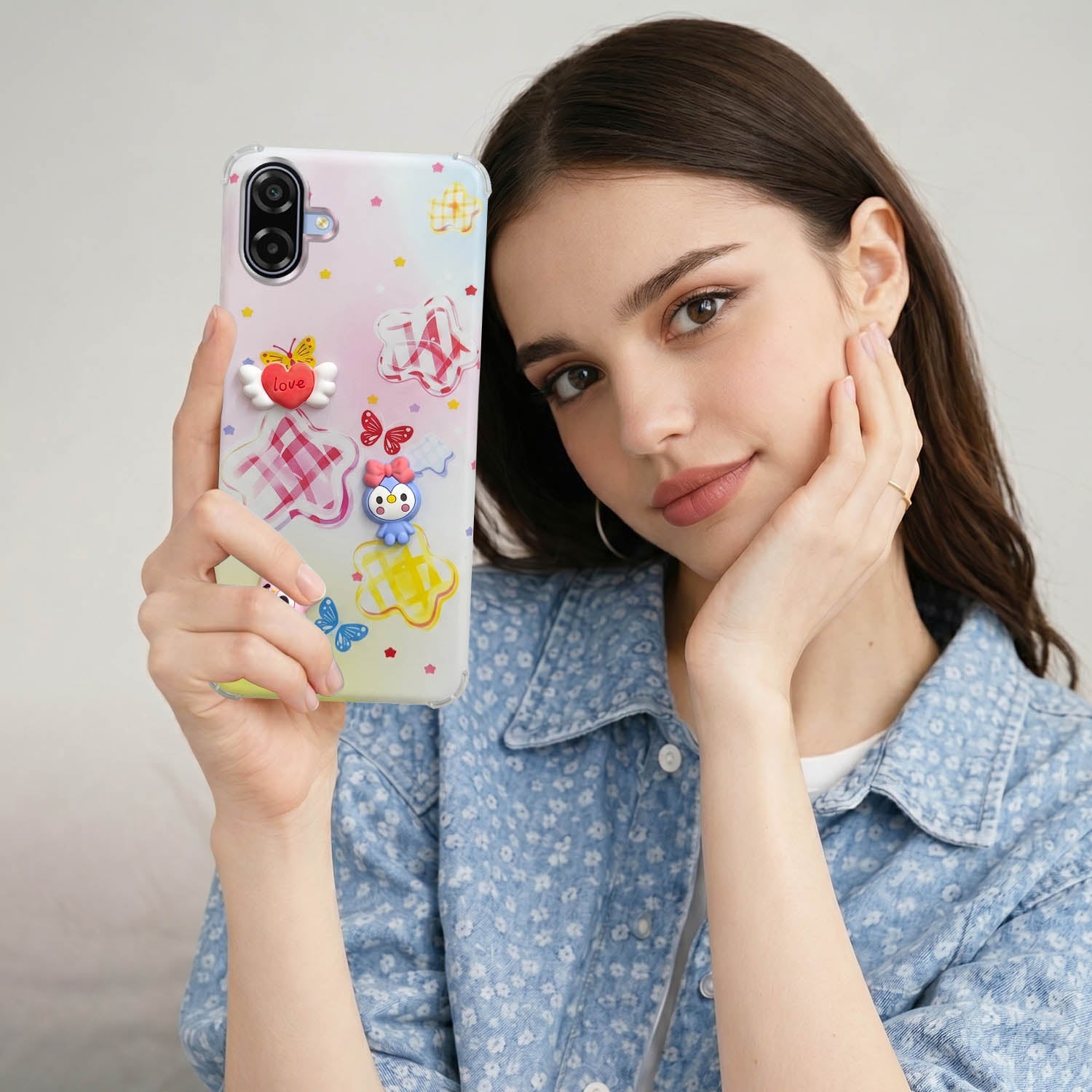 For Samsung Galaxy M17e Back Cover Case (3D Cute Cartoons | Hard Back Side Soft | Matte Premium Finish | HD Printing)