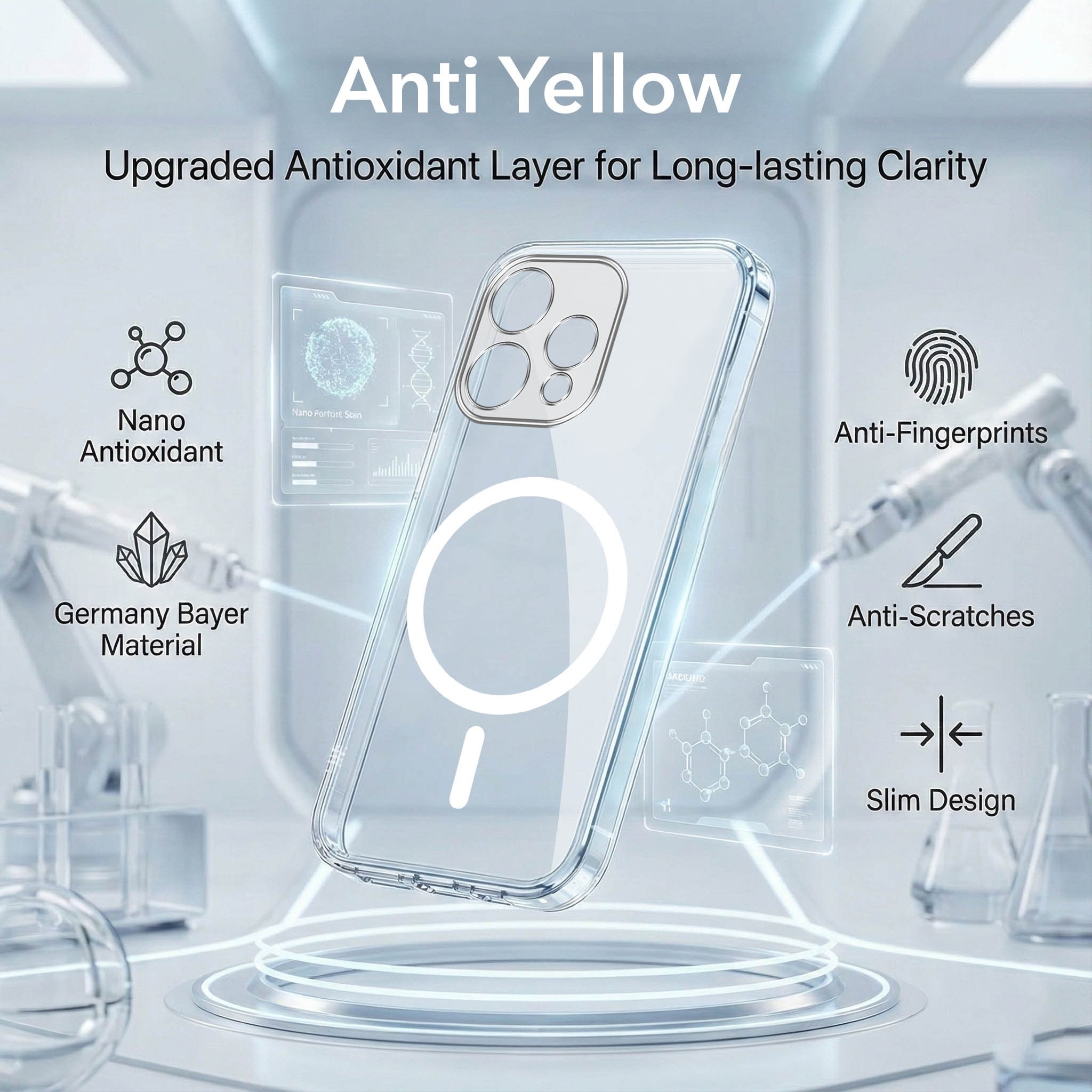 For Oppo Reno15 5G | Oppo Reno 15 5G Back Cover Case Lifetime Anti-Yellow MagSafe Compatible Clear (Sleek Hard Crystal | Shockproof and Camera Protection)