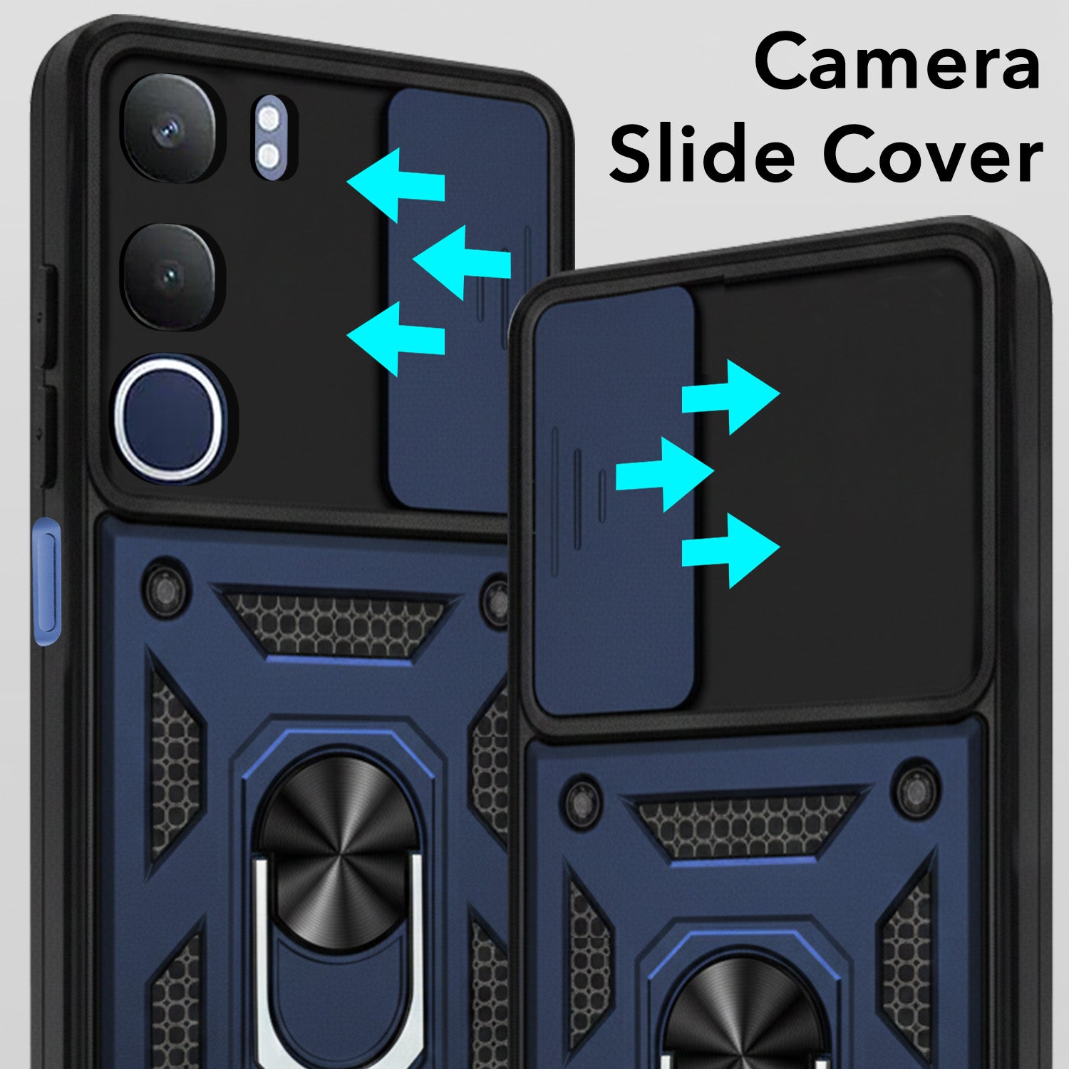 For Vivo Y29 Back Cover Case Hybrid Armor (Sliding Shutter Camera Protection | Polycarbonate |Ring Holder Kickstand)