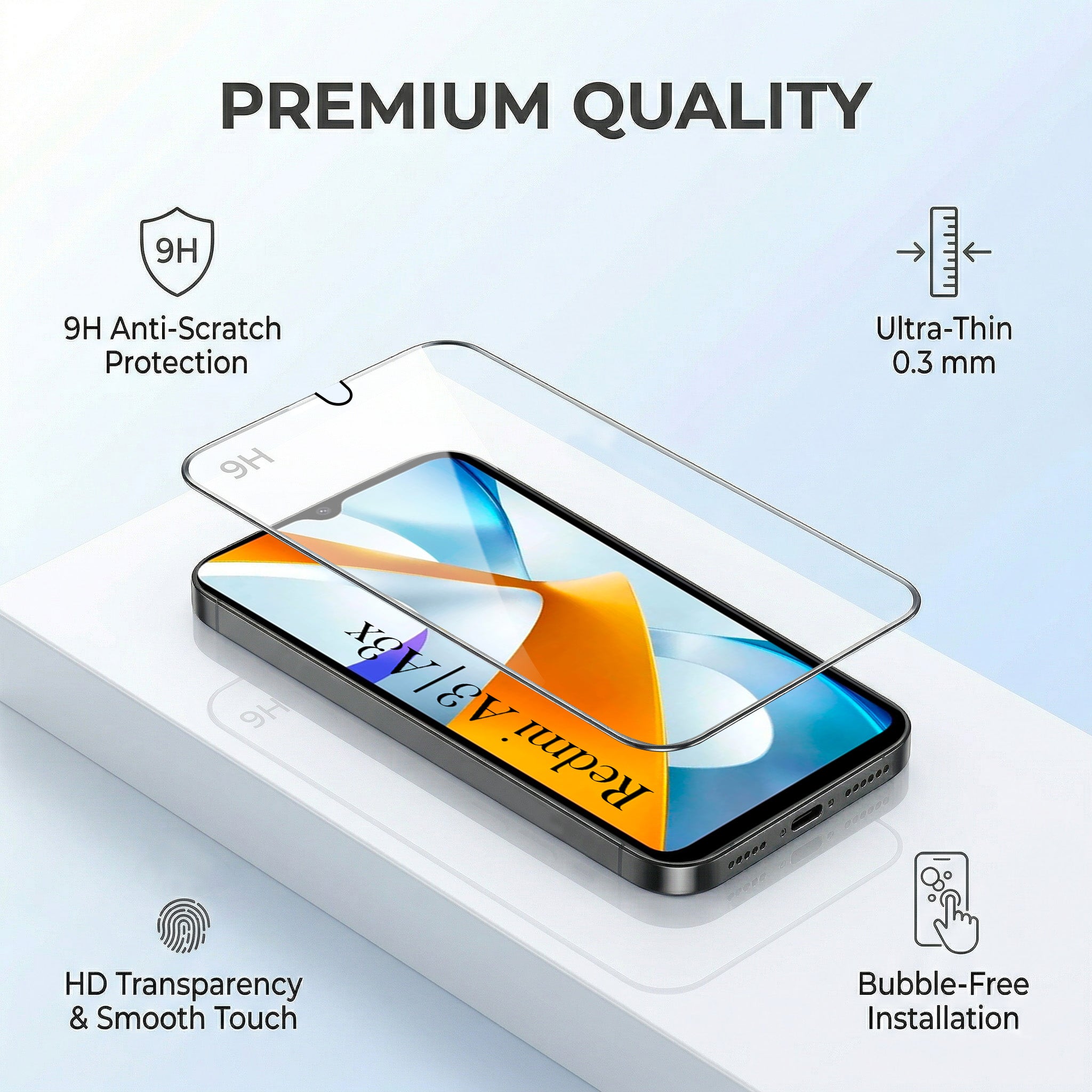 For Redmi A3 2024 | Redmi A3x Combo (Textured Grip Design | Micro-Fiber Cloth Inside | Oleophobic Coating Screen Glass)