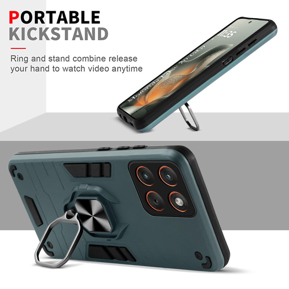 For Motorola Moto Edge 70 Back Cover Case Hybrid Armor (Shockproof Dual Layer Polycarbonate |Ring Holder Kickstand)