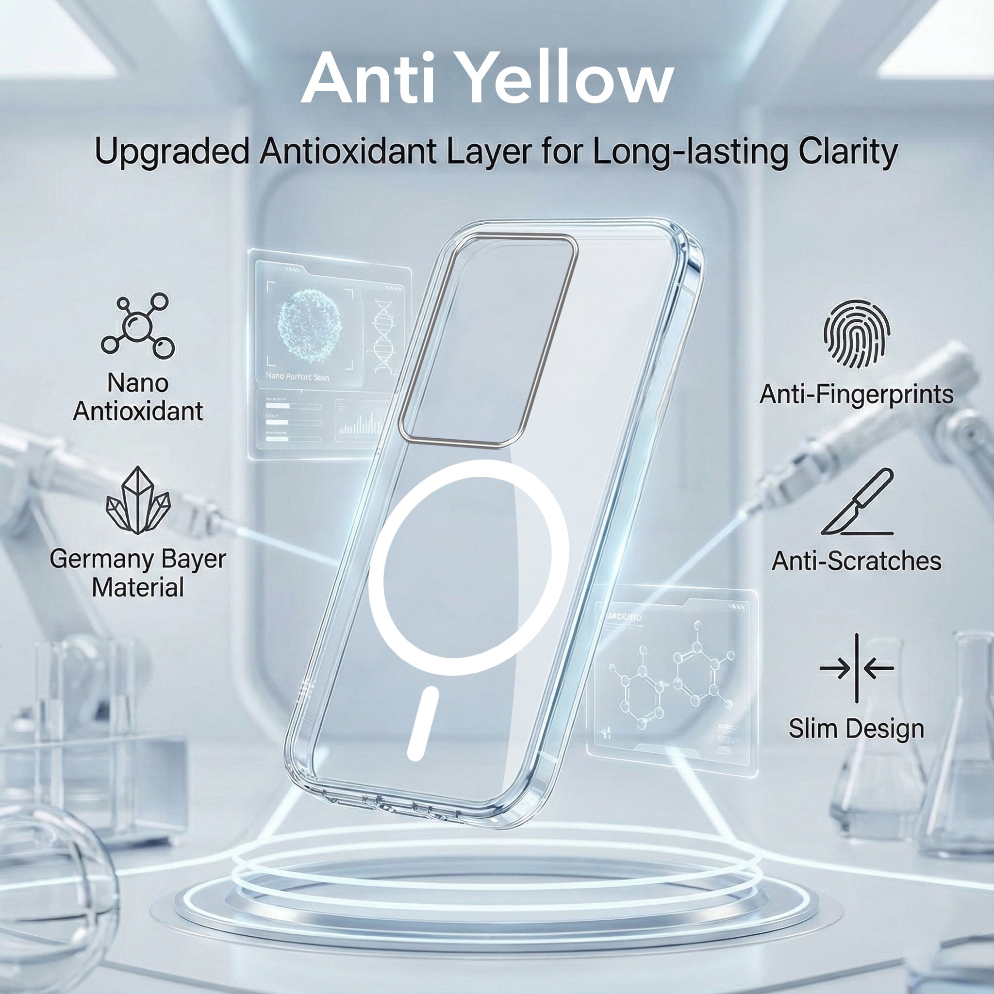 For Vivo T3 5G Back Cover Case Lifetime Anti-Yellow MagSafe Compatible Clear (Sleek Hard Crystal | Shockproof and Camera Protection)