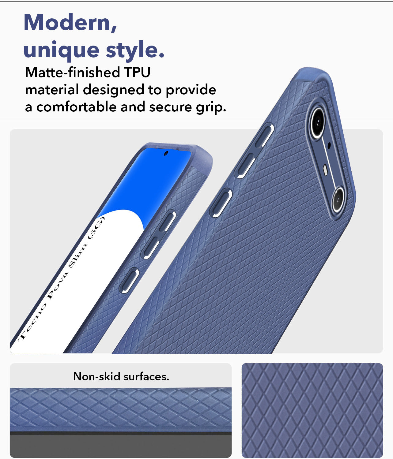 For Tecno Pova Slim Back Cover Case Liquid Silicone (Camera Protection | Side Grip Texture | Soft and Flexible)