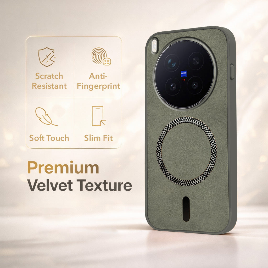For Vivo X300 Pro Back Cover Case Leather Finish (MagSafe Compatible Wireless Charging | Soft Touch | Camera Bump Protection)
