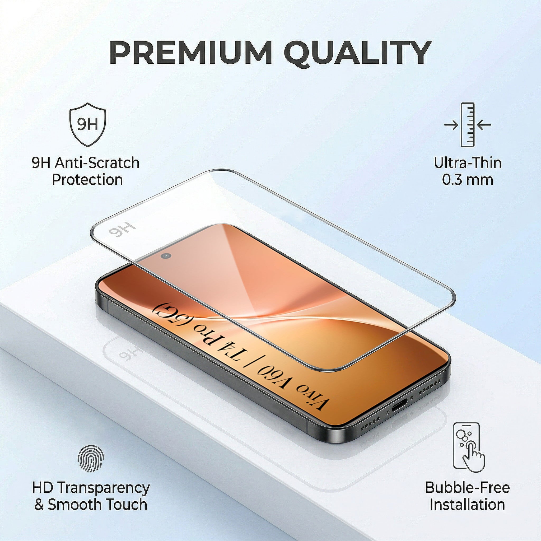 For Vivo V60 | Vivo T4 Pro Combo with Back Cover and 9H Tempered Glass (Lifetime Anti-Yellow | Sleek Hard Crystal | Oleophobic Coating Screen Glass)