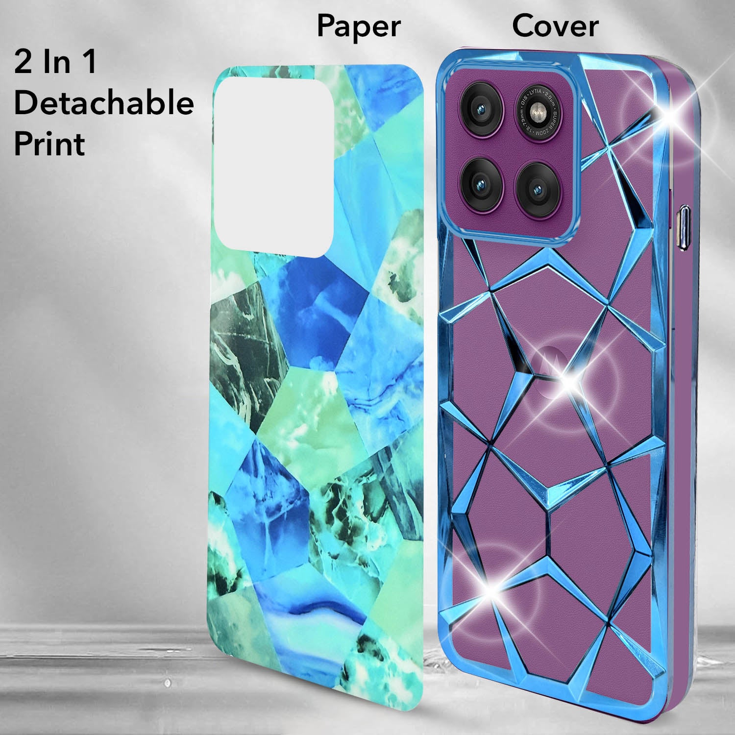 For Motorola Moto Edge 60 Pro Back Cover Case (Dual Design Glitter Sparkle and Detachable Diamond Print Case | Soft and Flexible)