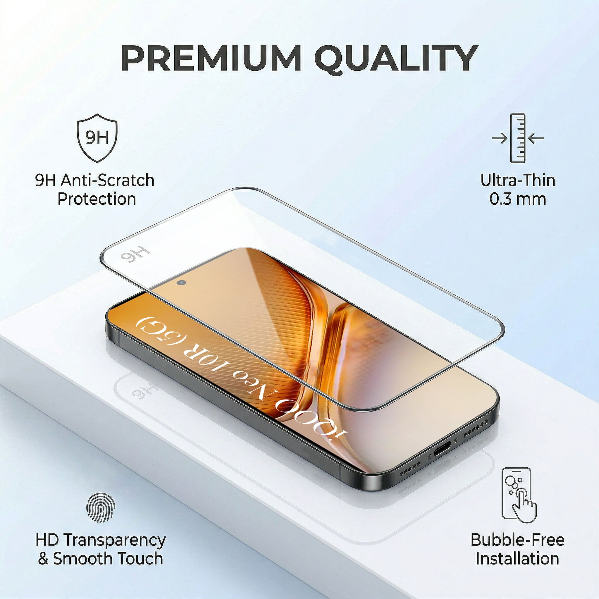 For Vivo iQOO Neo 10R Combo with Back Cover and 9H Tempered Glass (Liquid Silicone | Camera Protection | Oleophobic Coating Screen Glass)