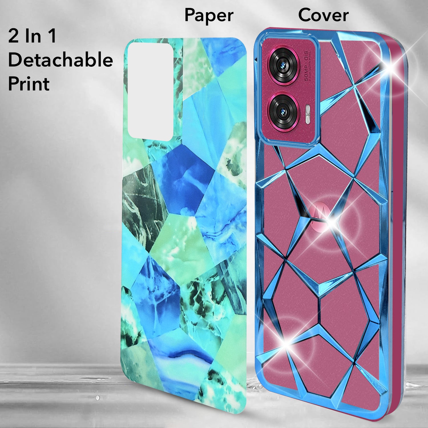 For Motorola Moto Edge 50 Fusion Back Cover Case (Dual Design Glitter Sparkle and Detachable Diamond Print Case | Soft and Flexible)